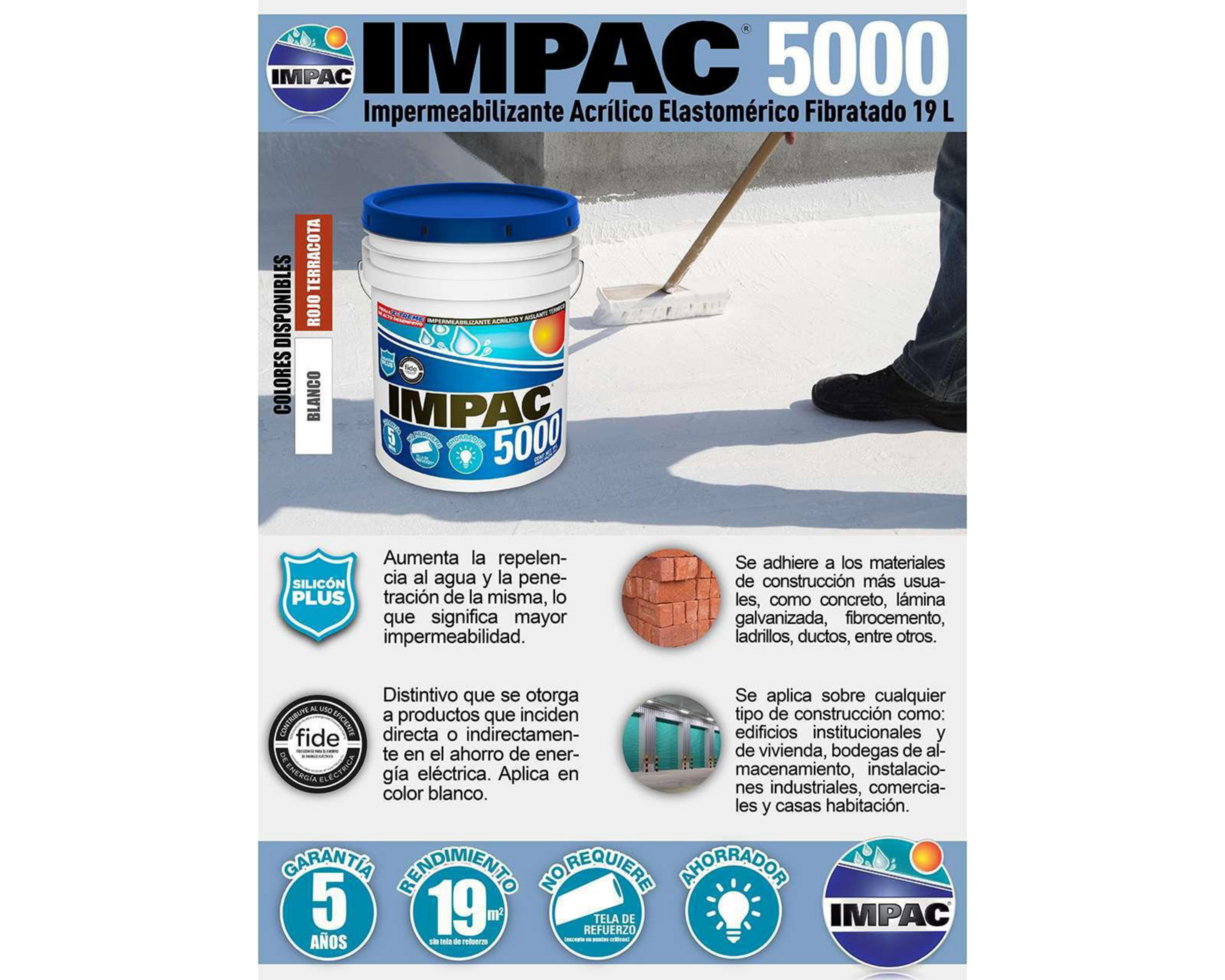 Foto 3 pulgar | Impermeabilizante Acrílico Impac 5000 Blanco 19 l