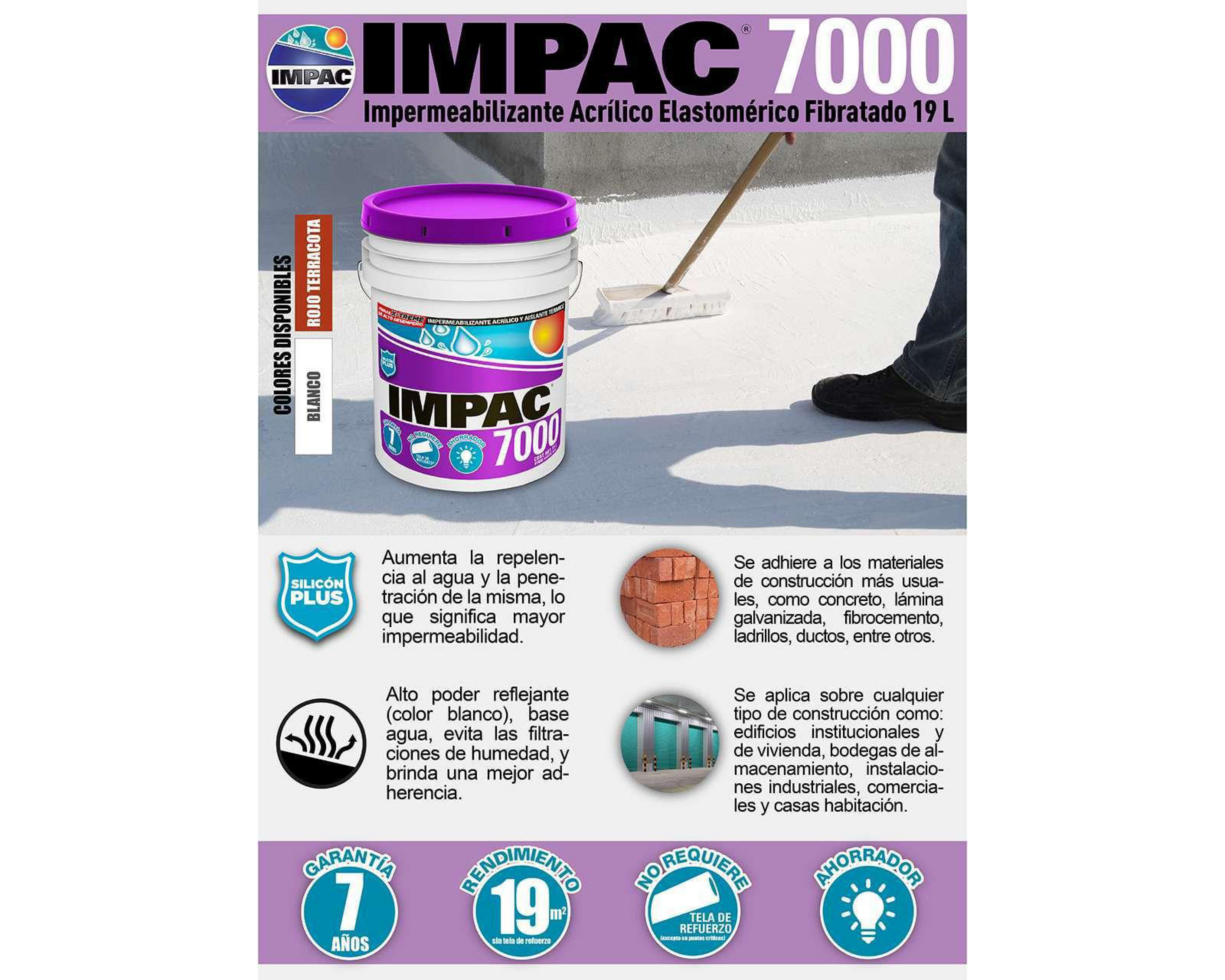 Foto 3 pulgar | Impermeabilizante Acrílico Impac 7000 Blanco 19 l