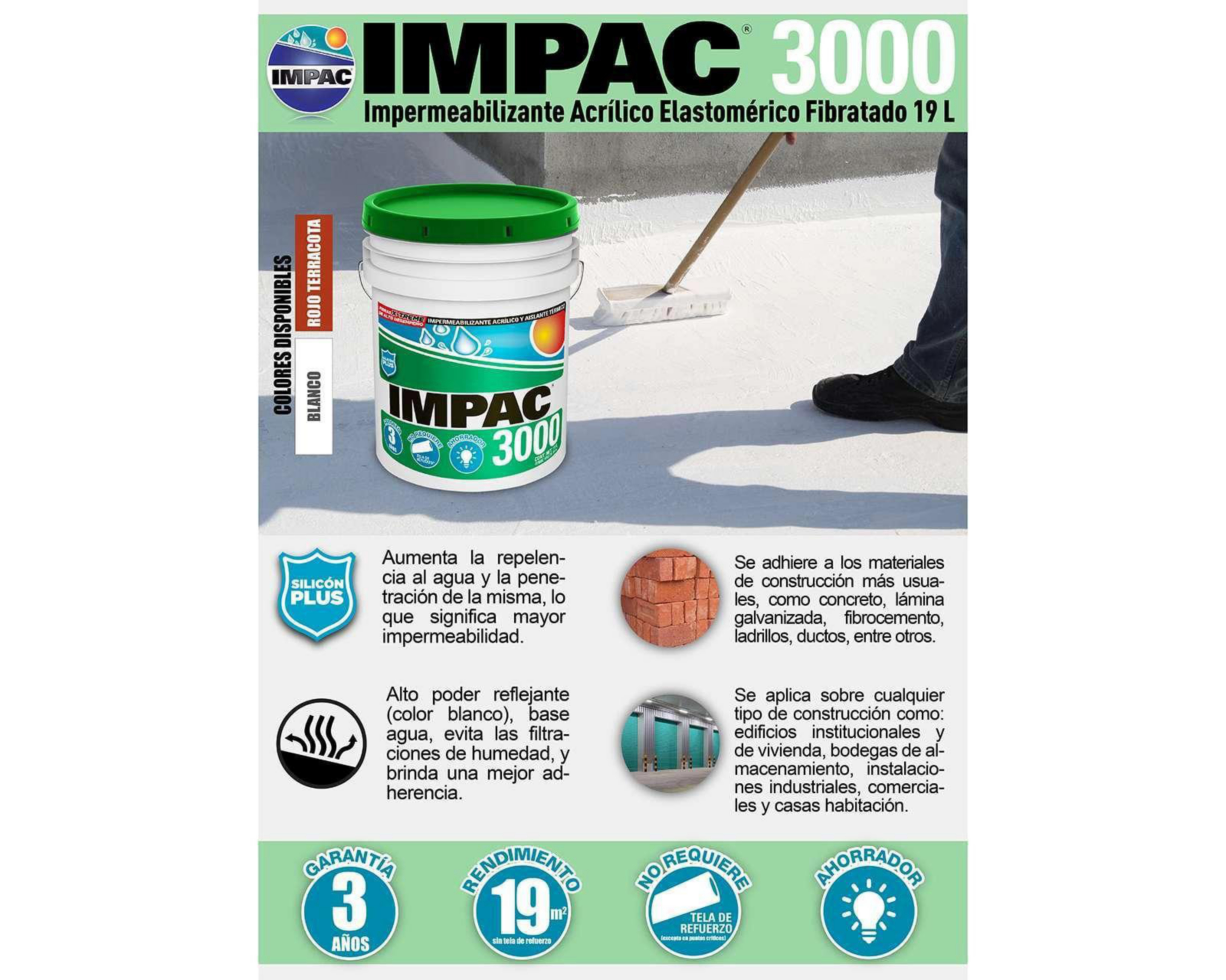 Foto 3 pulgar | Impermeabilizante Acrílico Impac 3000 Blanco 19 l