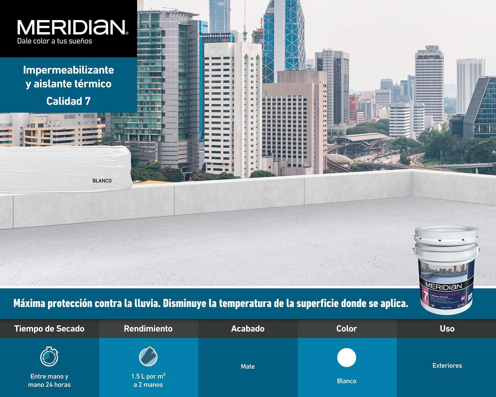 Foto 6 pulgar | Impermeabilizante Meridian Base Agua Blanco 19 l
