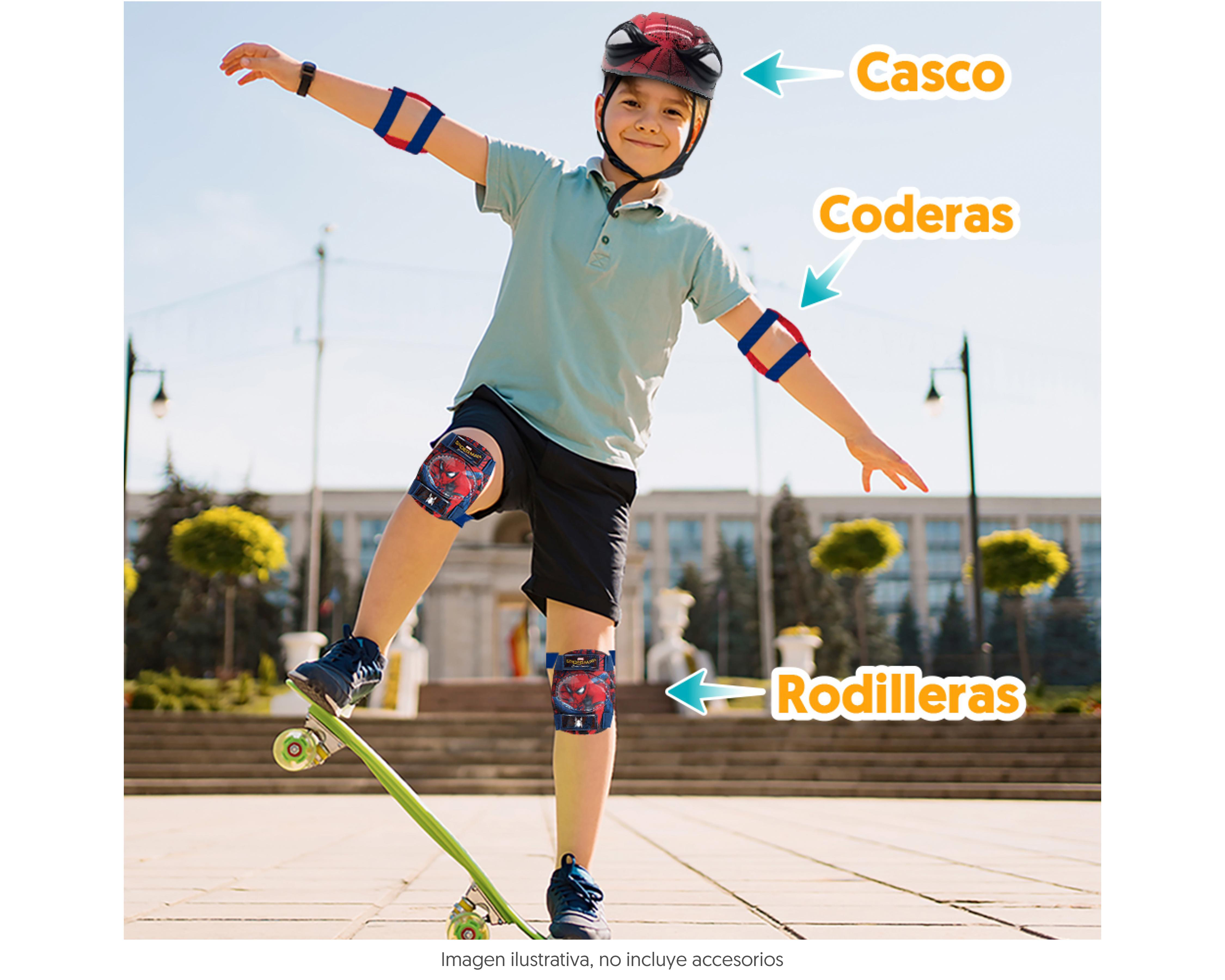 Foto 5 pulgar | Casco y Rodilleras Flying Wheel Spiderman 5 Piezas