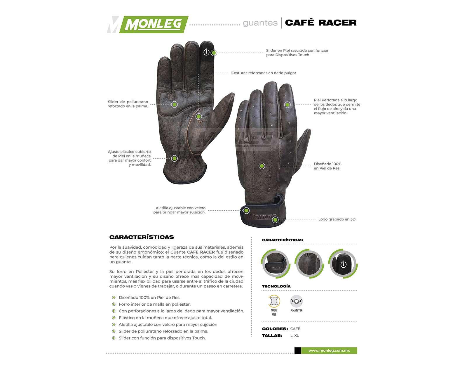 Foto 7 pulgar | Guantes de Piel para Motociclista Monleg Talla XL