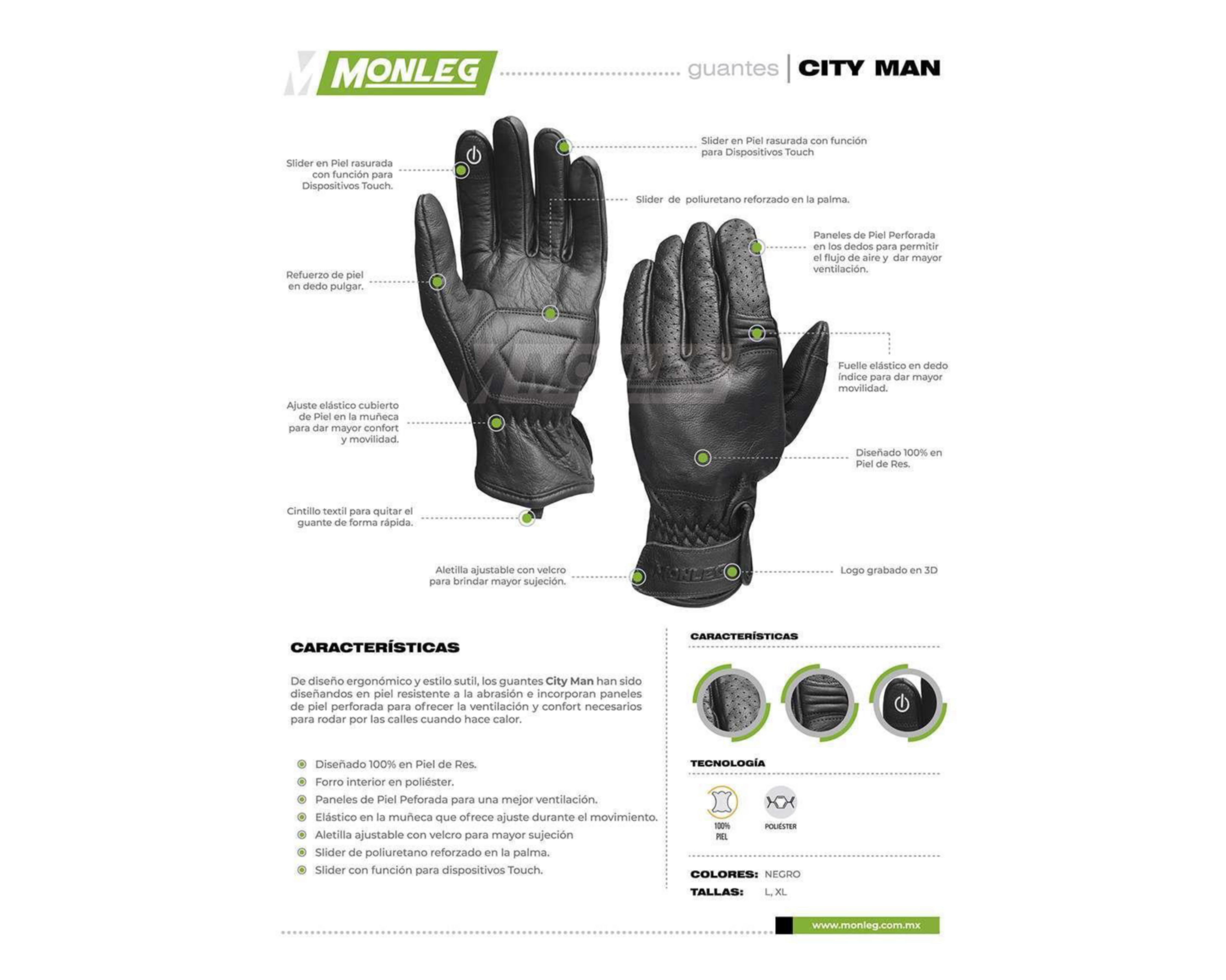 Foto 7 pulgar | Guantes de Piel para Motociclista Monleg talla Grande