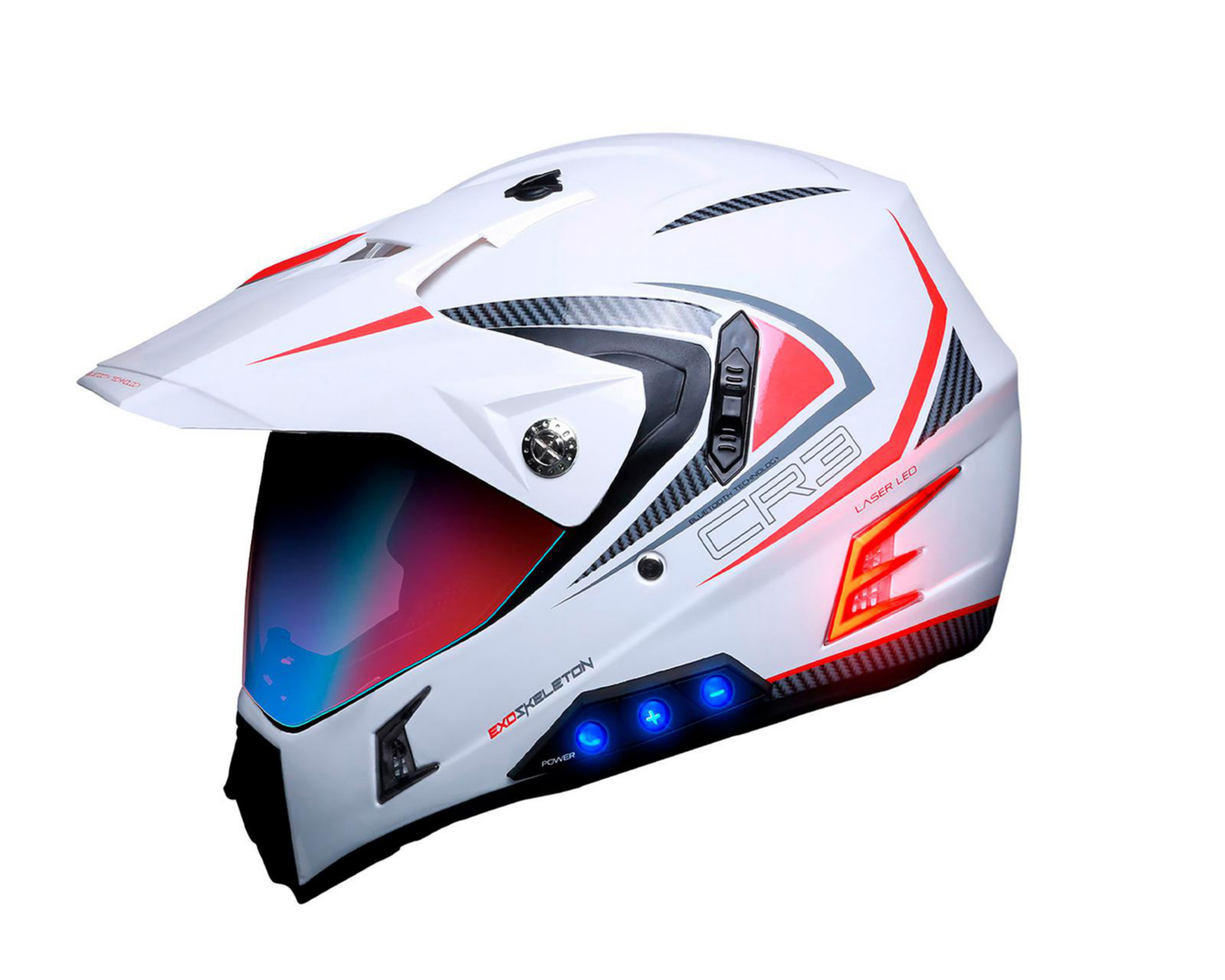 Foto 2 pulgar | Casco para Motociclista Exoskeleto Grande con Bluetooth Blanco