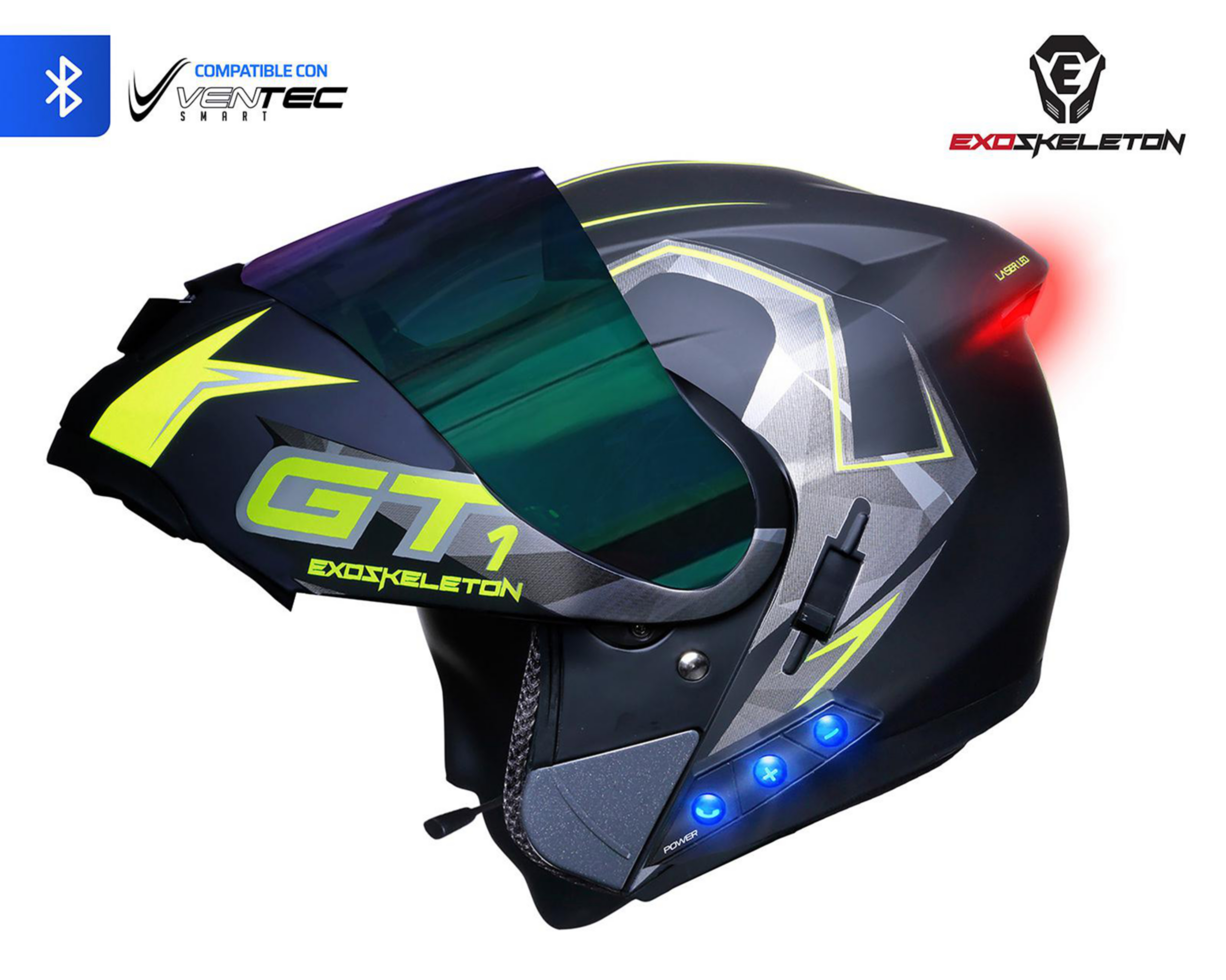 Foto 3 pulgar | Casco para Motociclista Exoskeleton Grande con Bluetooth Negro