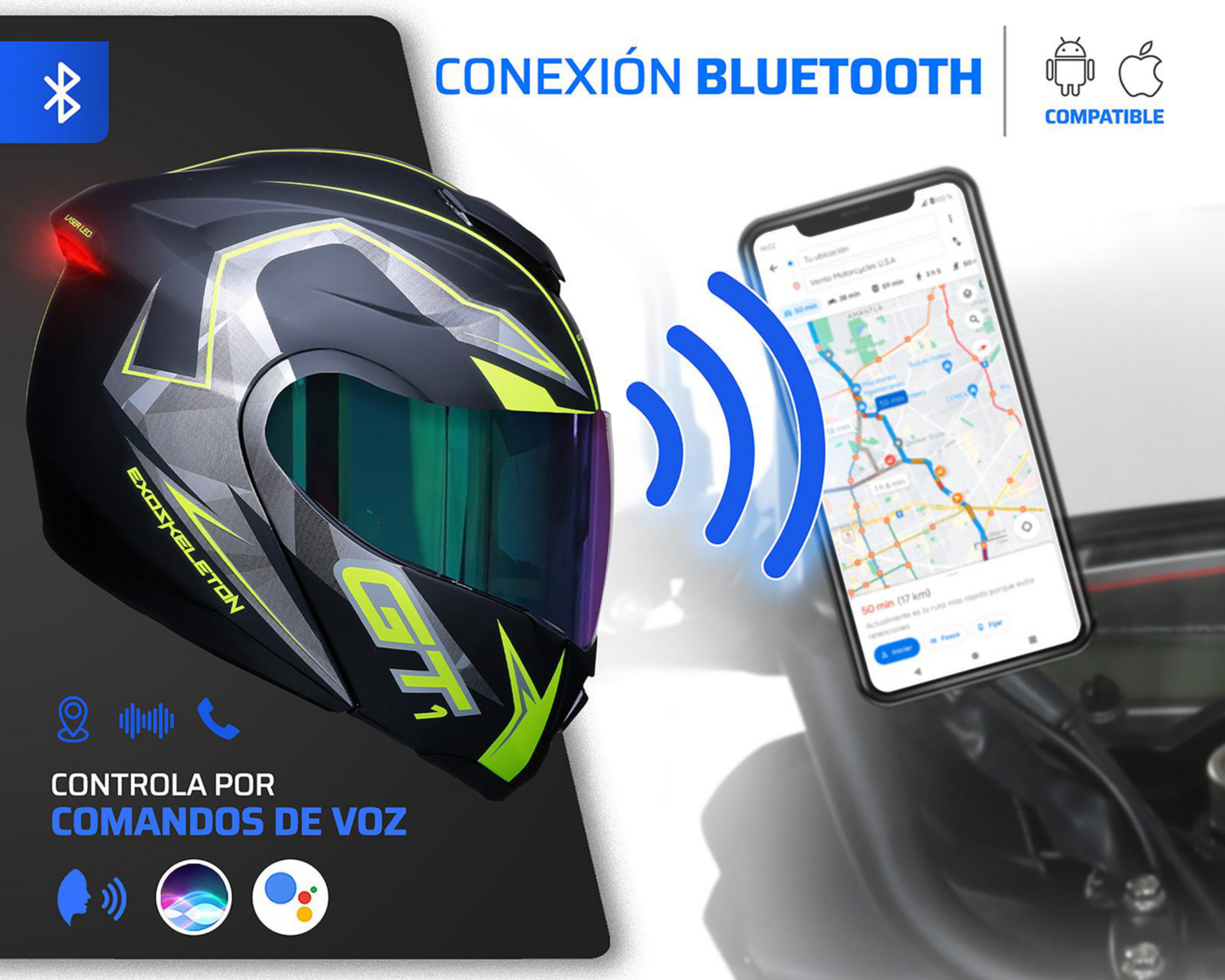 Foto 5 pulgar | Casco para Motociclista Exoskeleton Grande con Bluetooth Negro