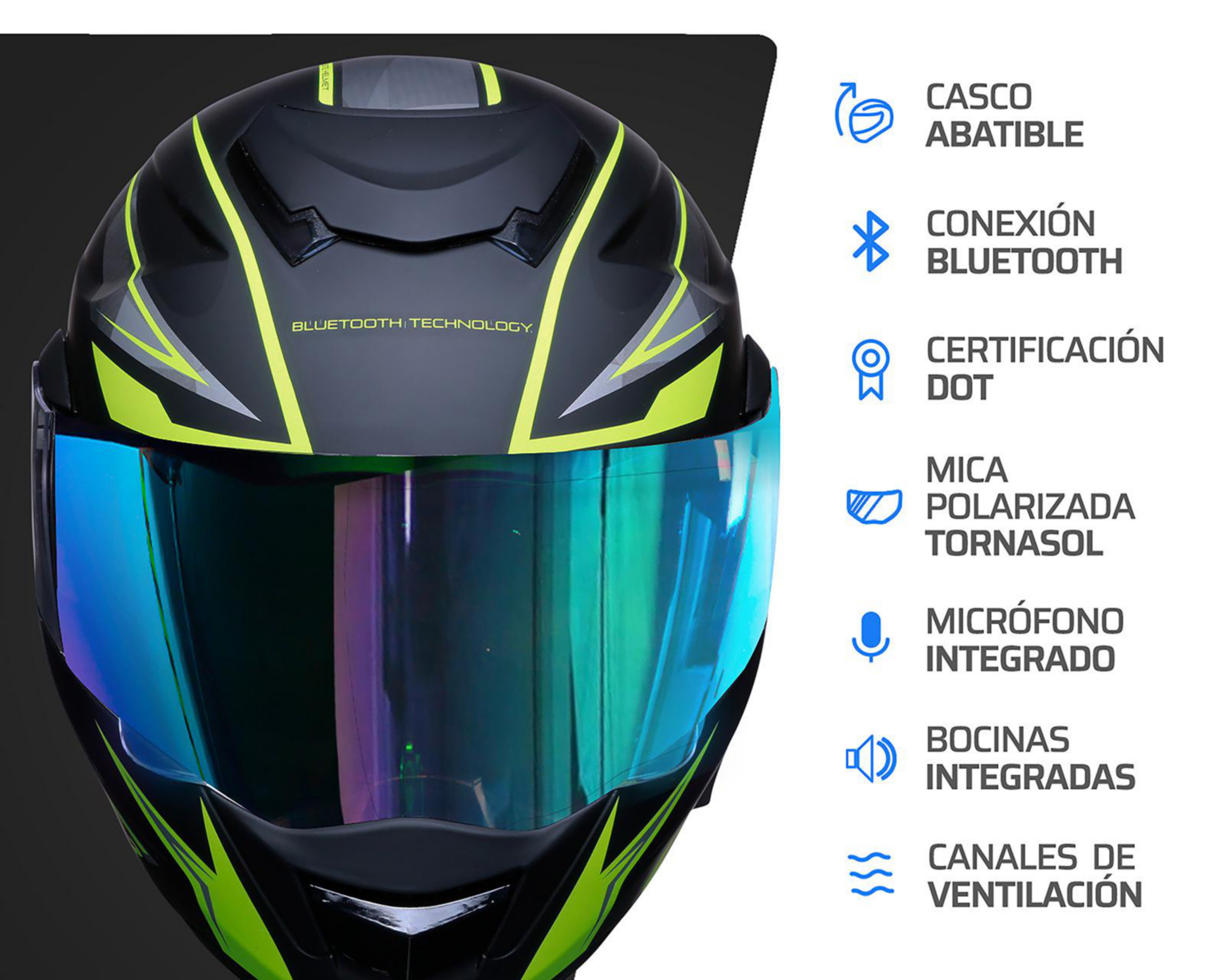 Foto 7 pulgar | Casco para Motociclista Exoskeleton Grande con Bluetooth Negro