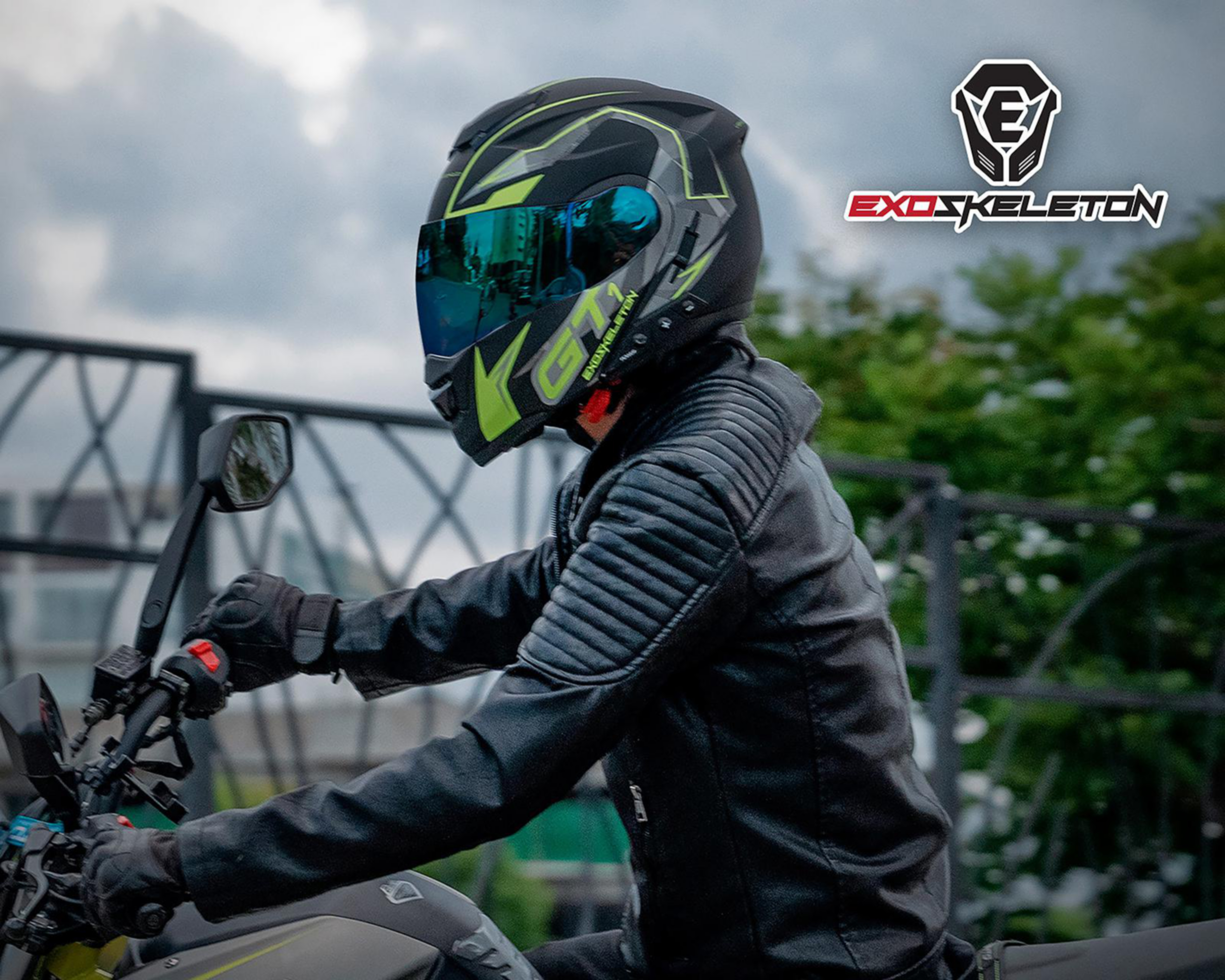 Foto 9 | Casco para Motociclista Exoskeleton Grande con Bluetooth Negro