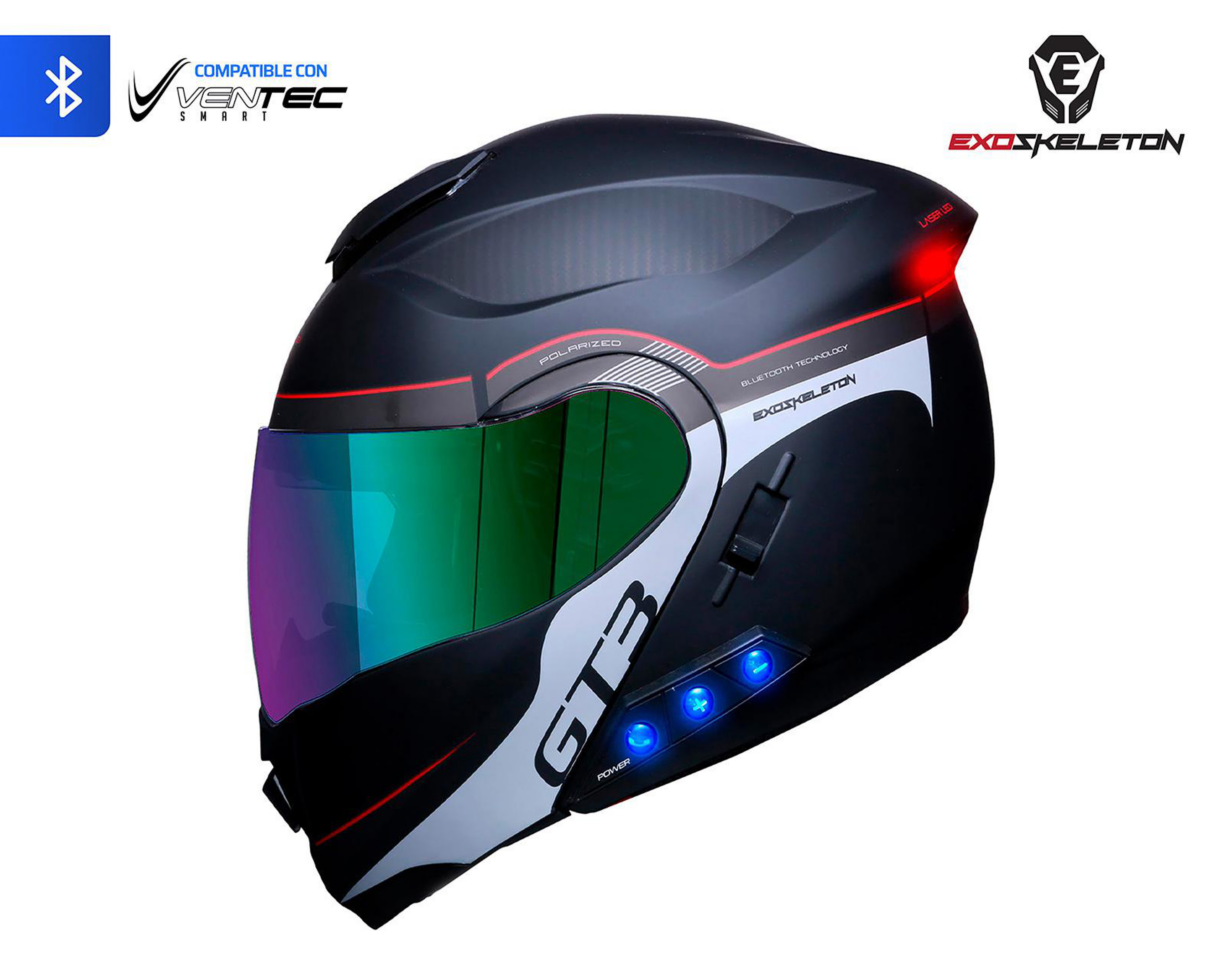 Foto 2 | Casco para Motociclista Exoskeleton Mediano con Bluetooth Negro