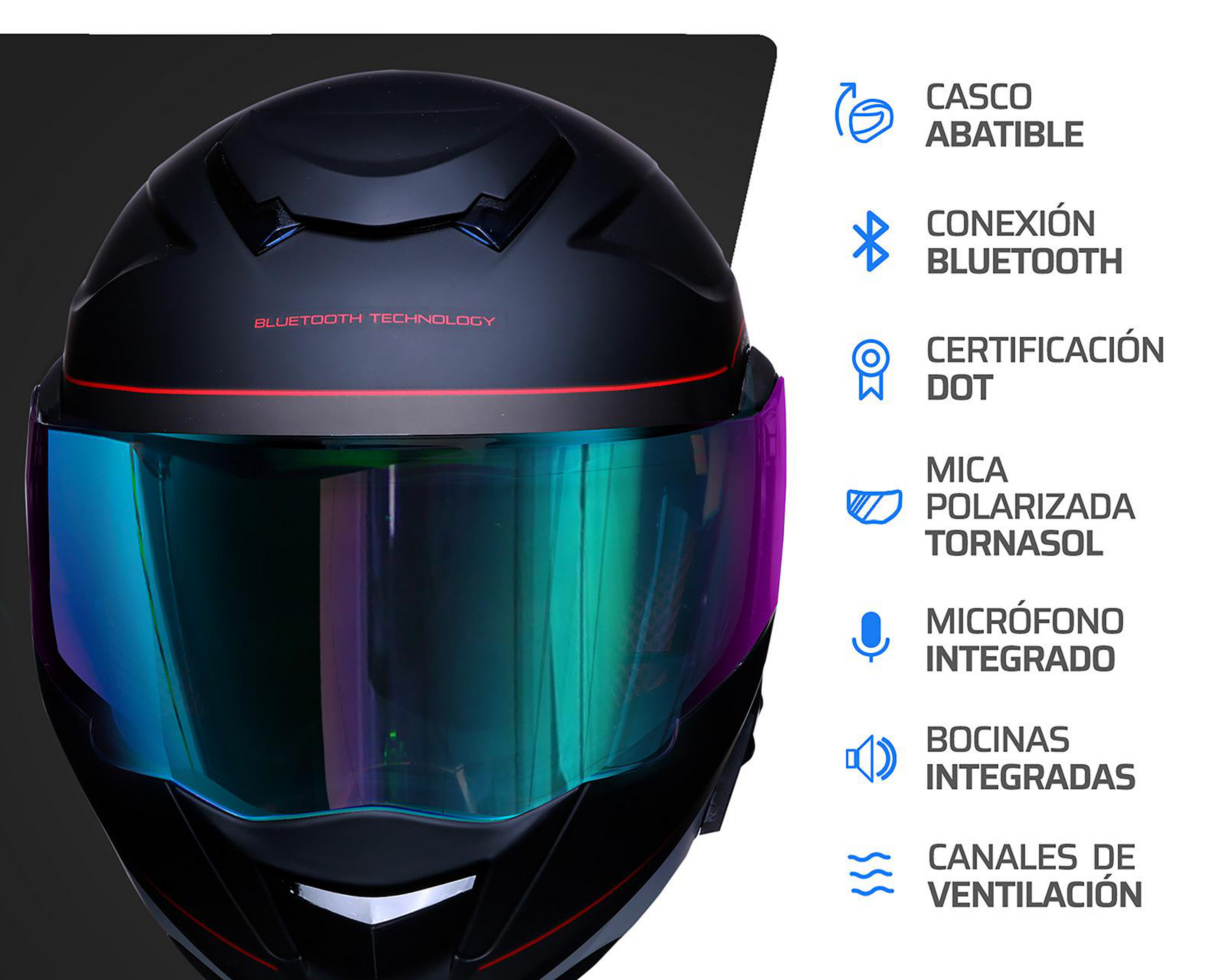 Foto 7 pulgar | Casco para Motociclista Exoskeleton Mediano con Bluetooth Negro