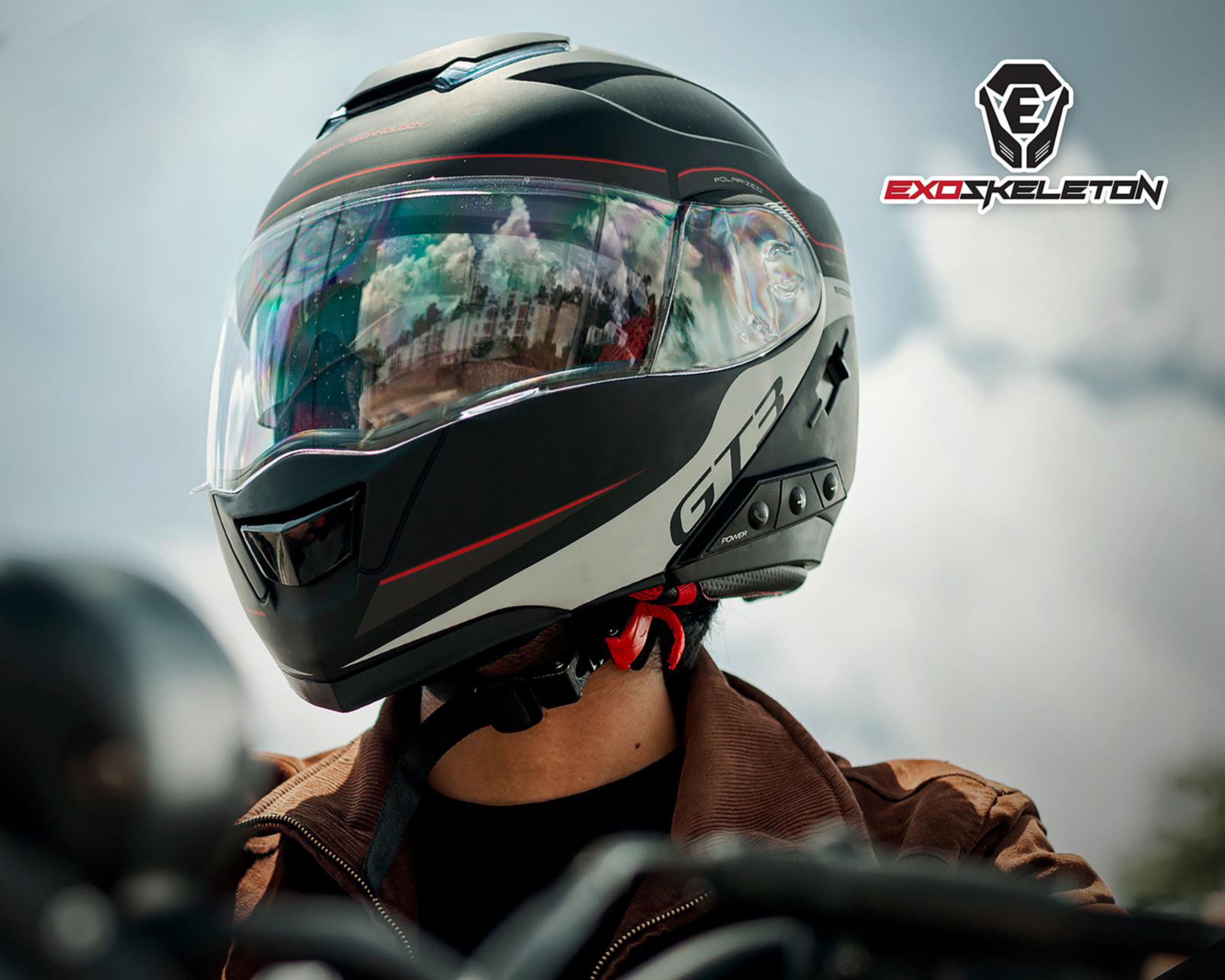 Foto 9 | Casco para Motociclista Exoskeleton Mediano con Bluetooth Negro