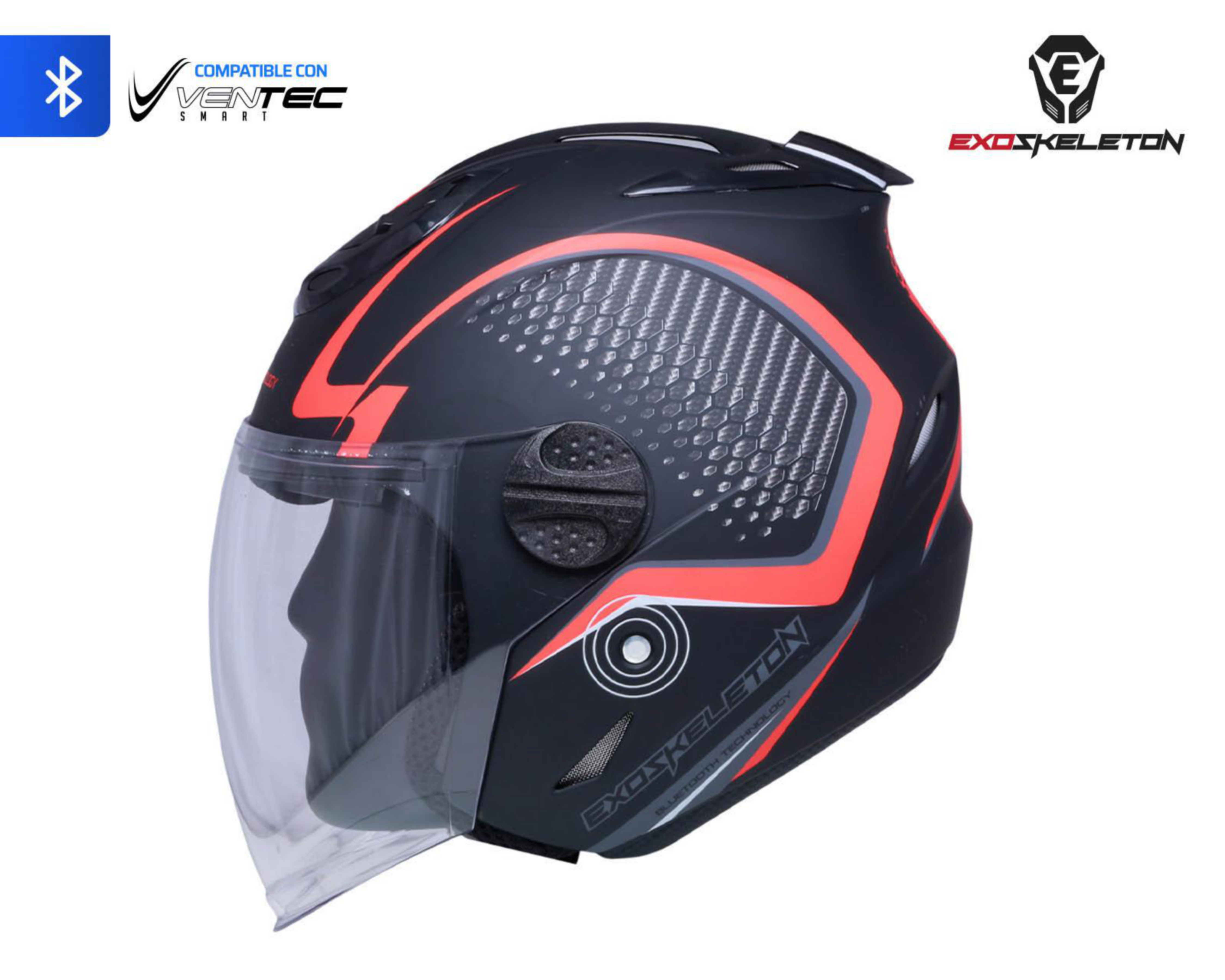 Foto 3 pulgar | Casco para Motociclista Exoskeleton Grande con Bluetooth Negro