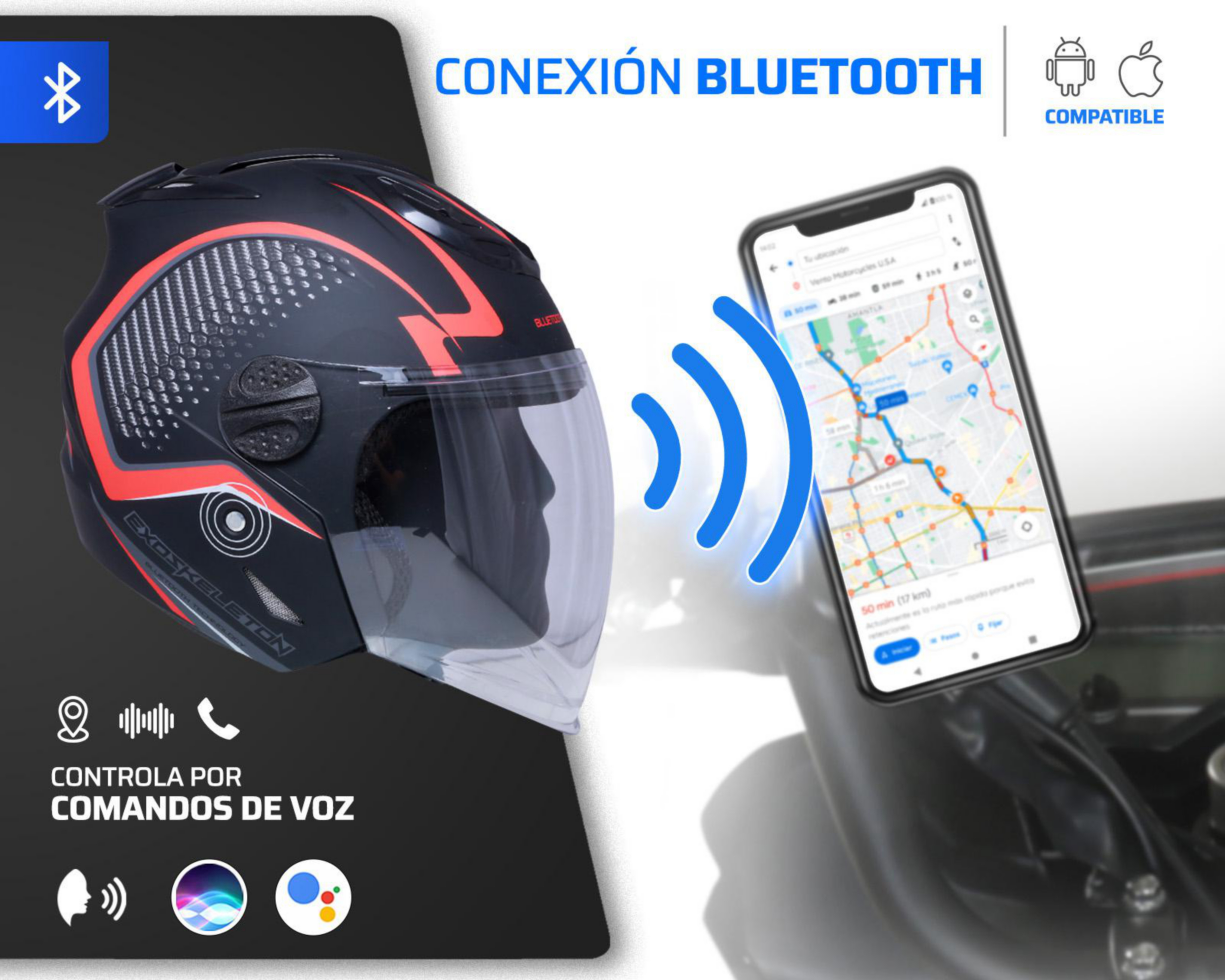 Foto 5 pulgar | Casco para Motociclista Exoskeleton Grande con Bluetooth Negro