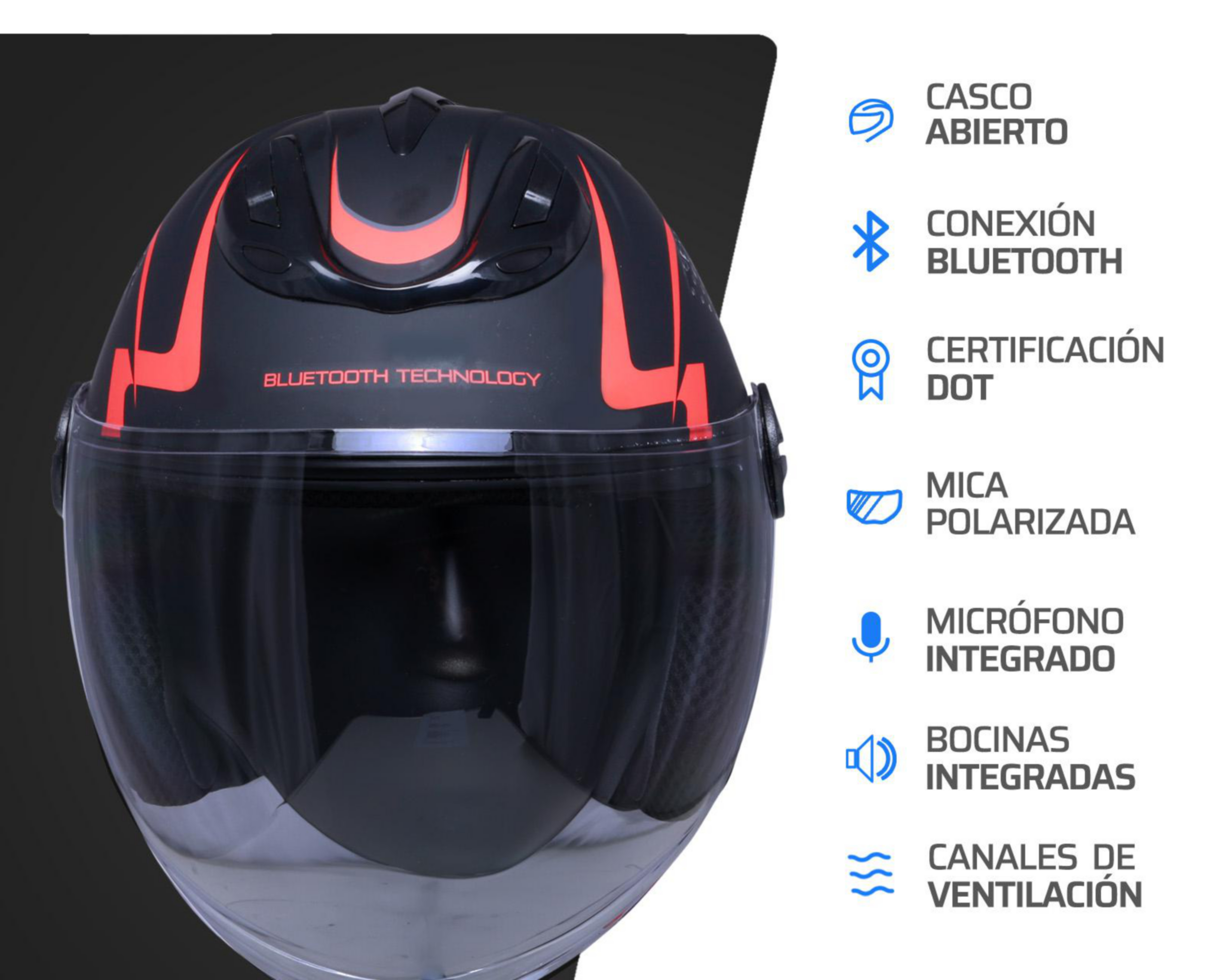 Foto 7 pulgar | Casco para Motociclista Exoskeleton Grande con Bluetooth Negro