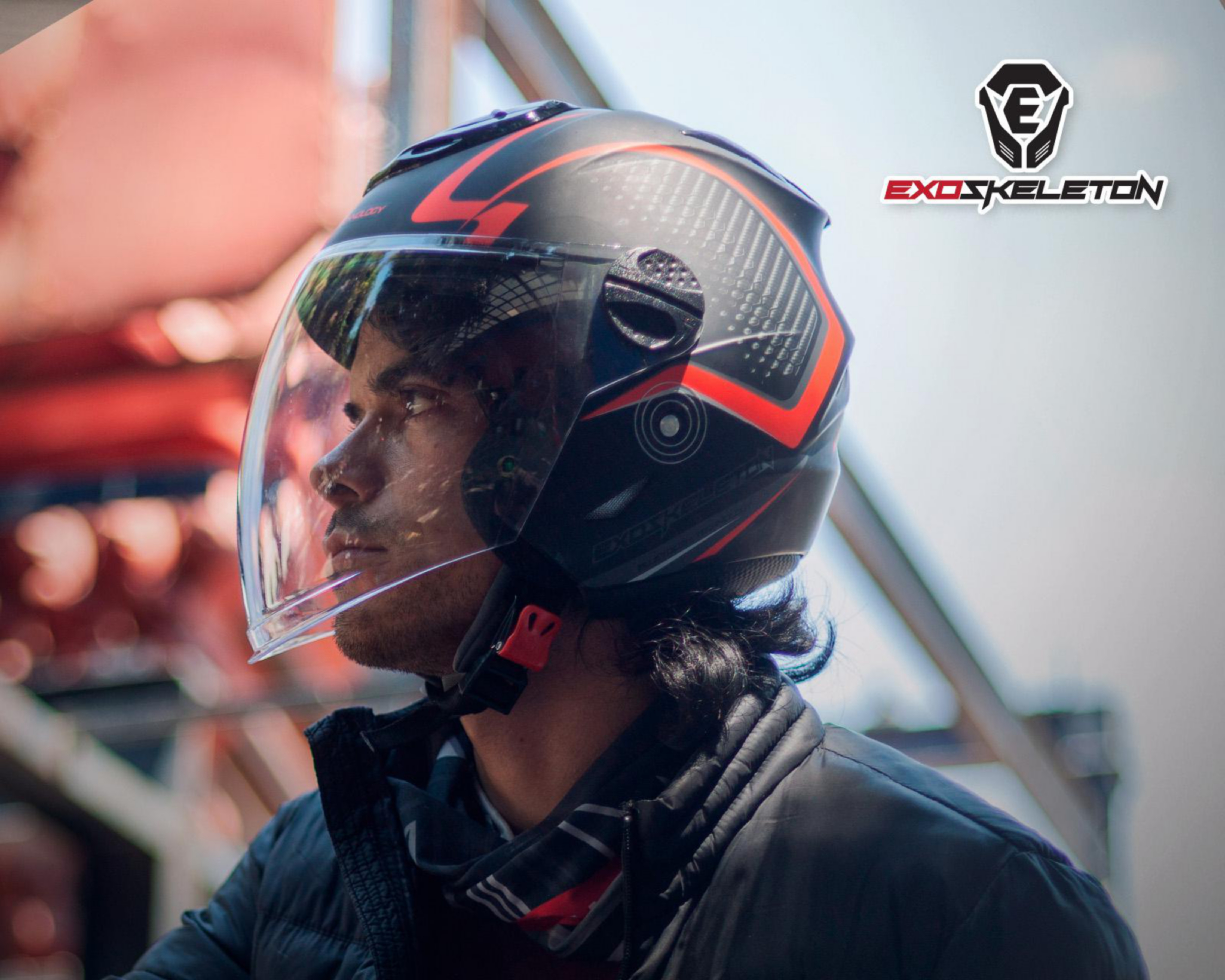 Foto 9 | Casco para Motociclista Exoskeleton Grande con Bluetooth Negro