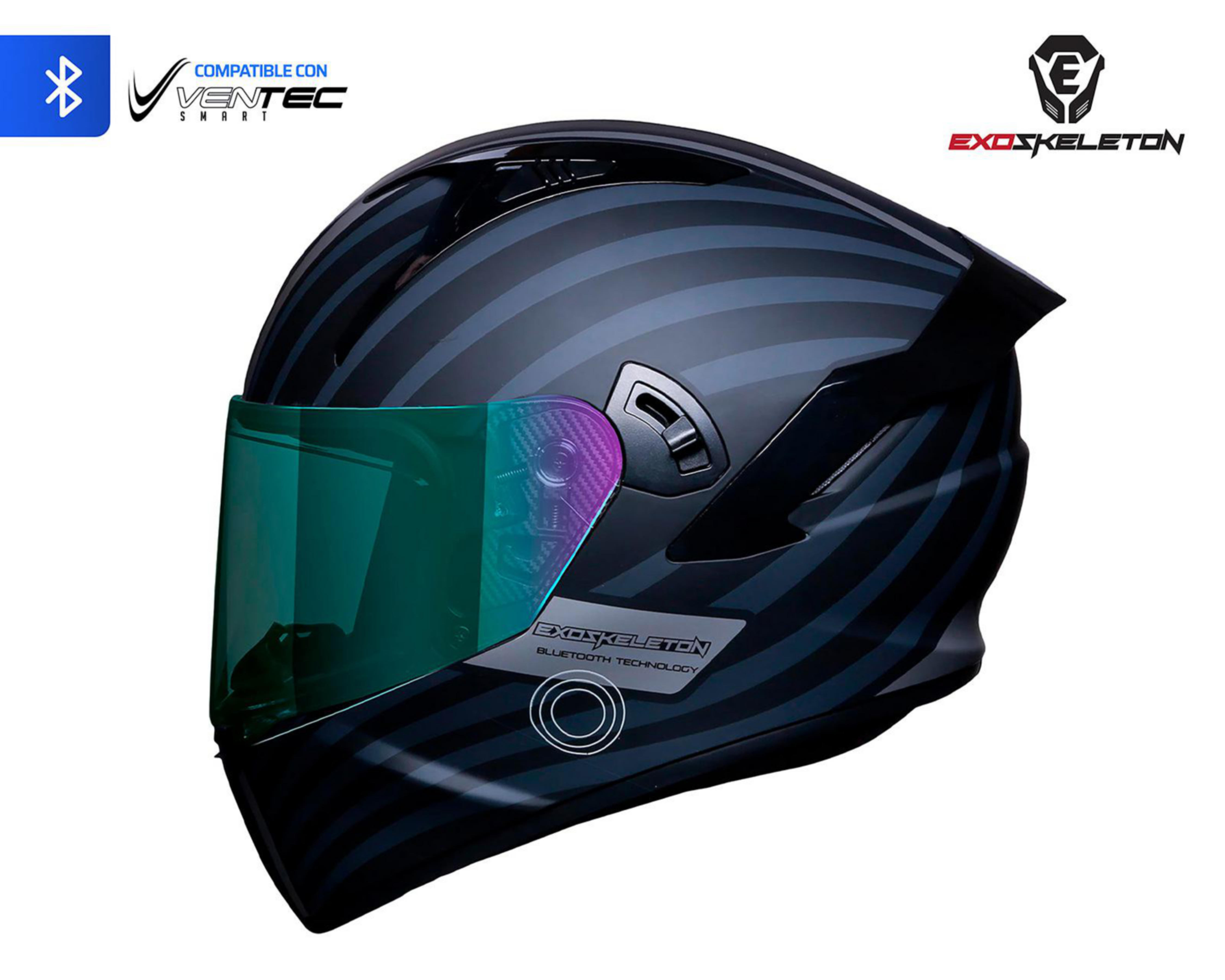 Foto 2 pulgar | Casco para Motociclista Exoskeleton Mediano con Bluetooth Negro
