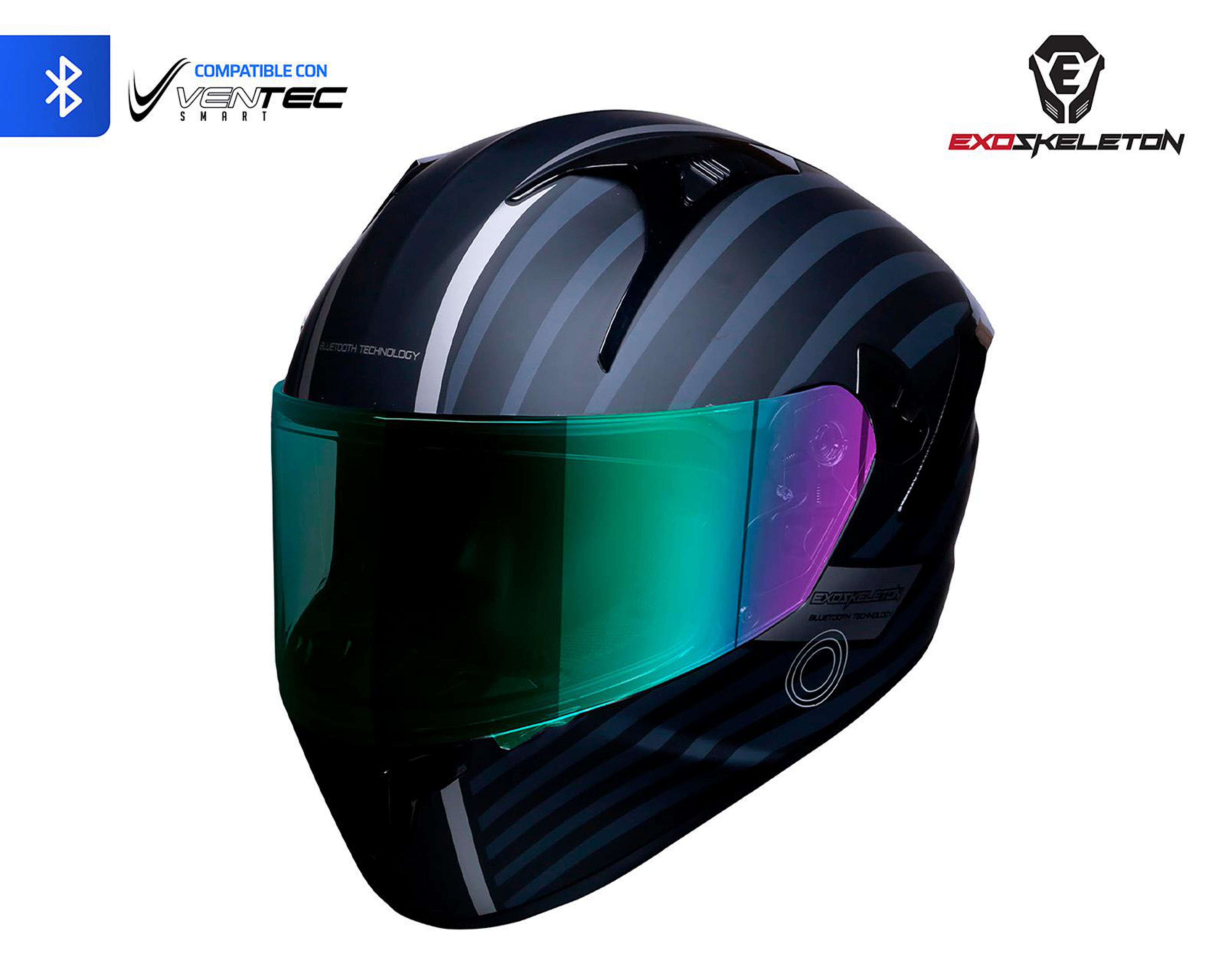 Foto 3 pulgar | Casco para Motociclista Exoskeleton Mediano con Bluetooth Negro