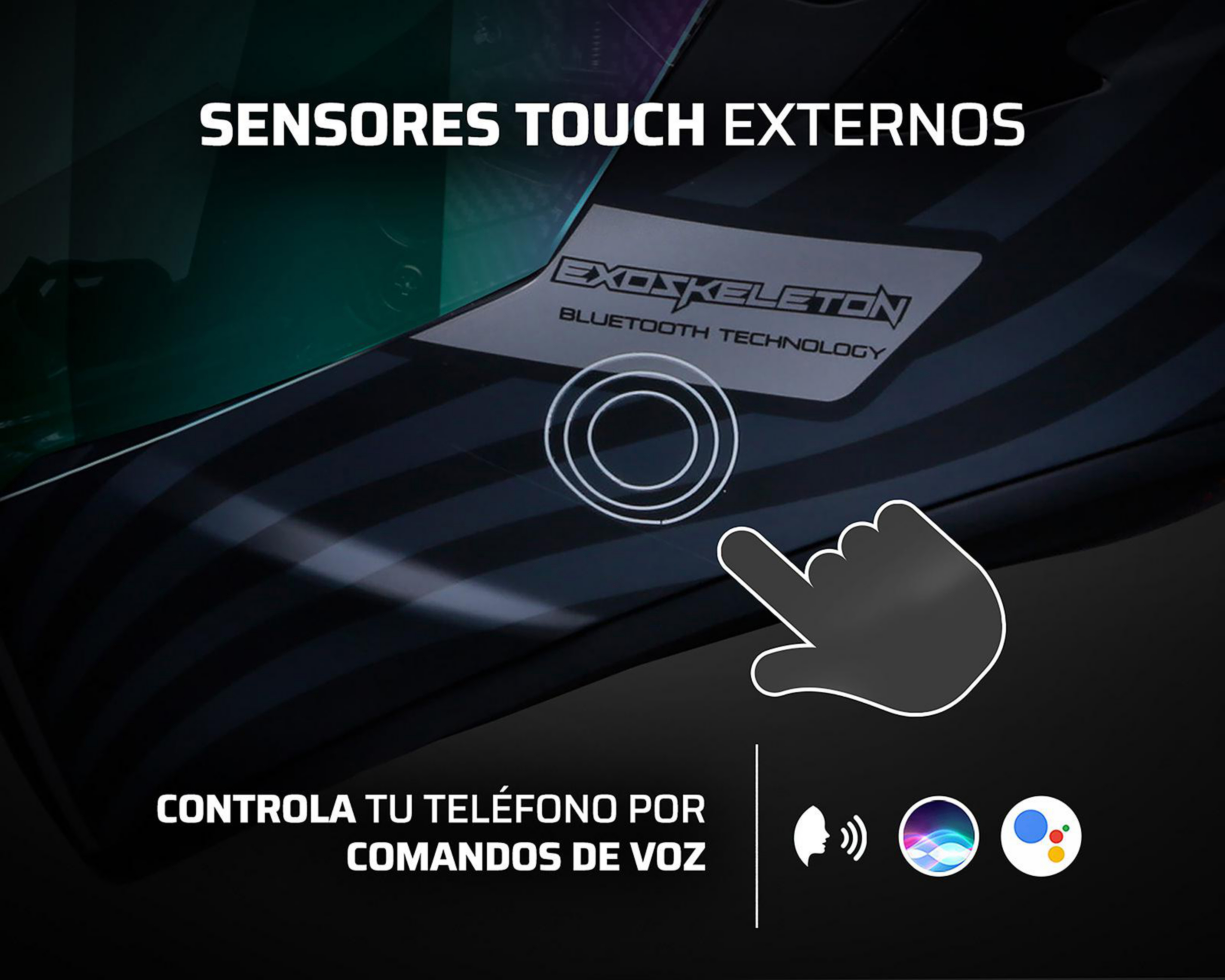 Foto 8 pulgar | Casco para Motociclista Exoskeleton Mediano con Bluetooth Negro