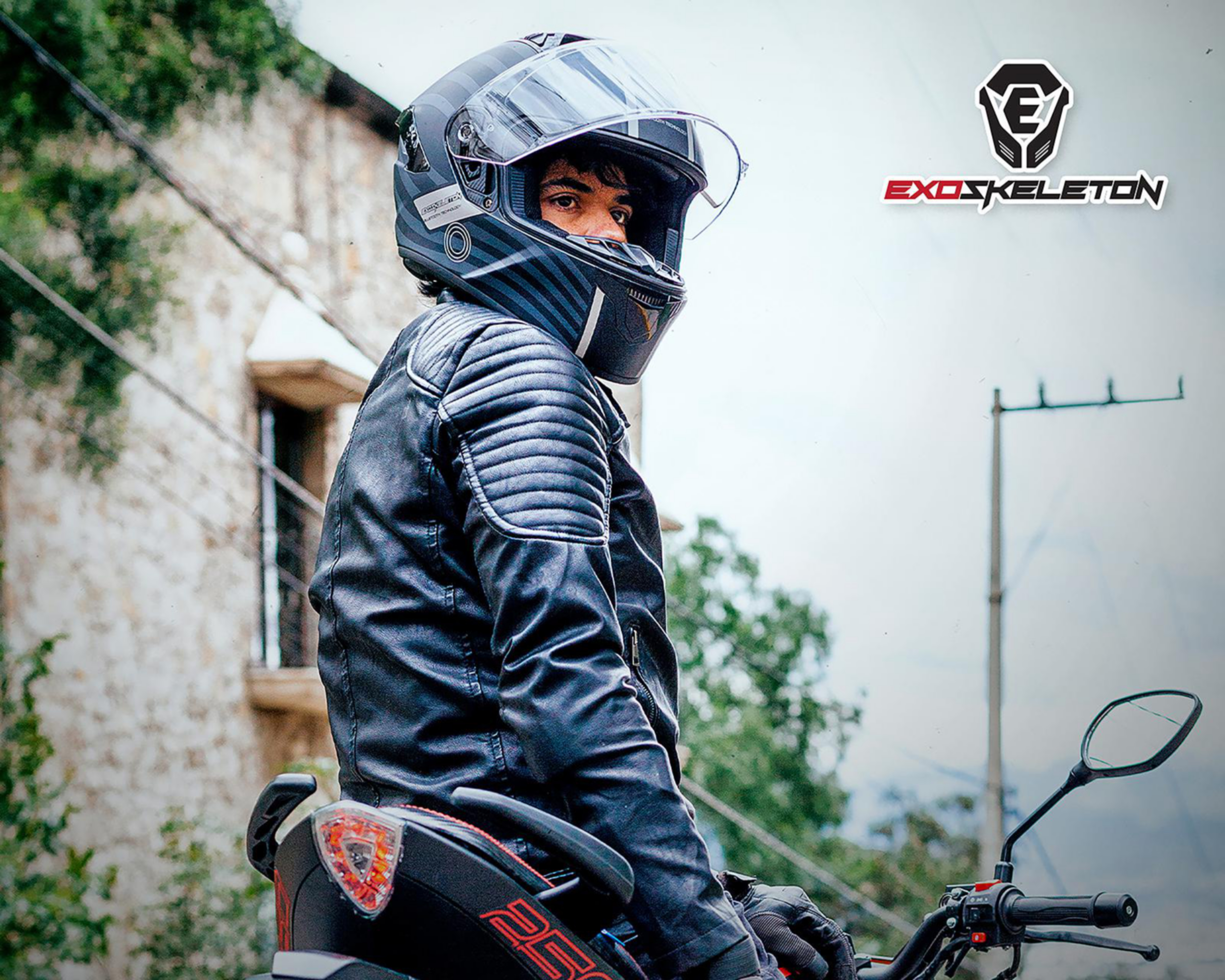 Foto 9 pulgar | Casco para Motociclista Exoskeleton Mediano con Bluetooth Negro