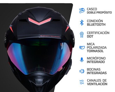 Foto 6 | Casco para Motociclista Exoskeleton Mediano con Bluetooth Negro