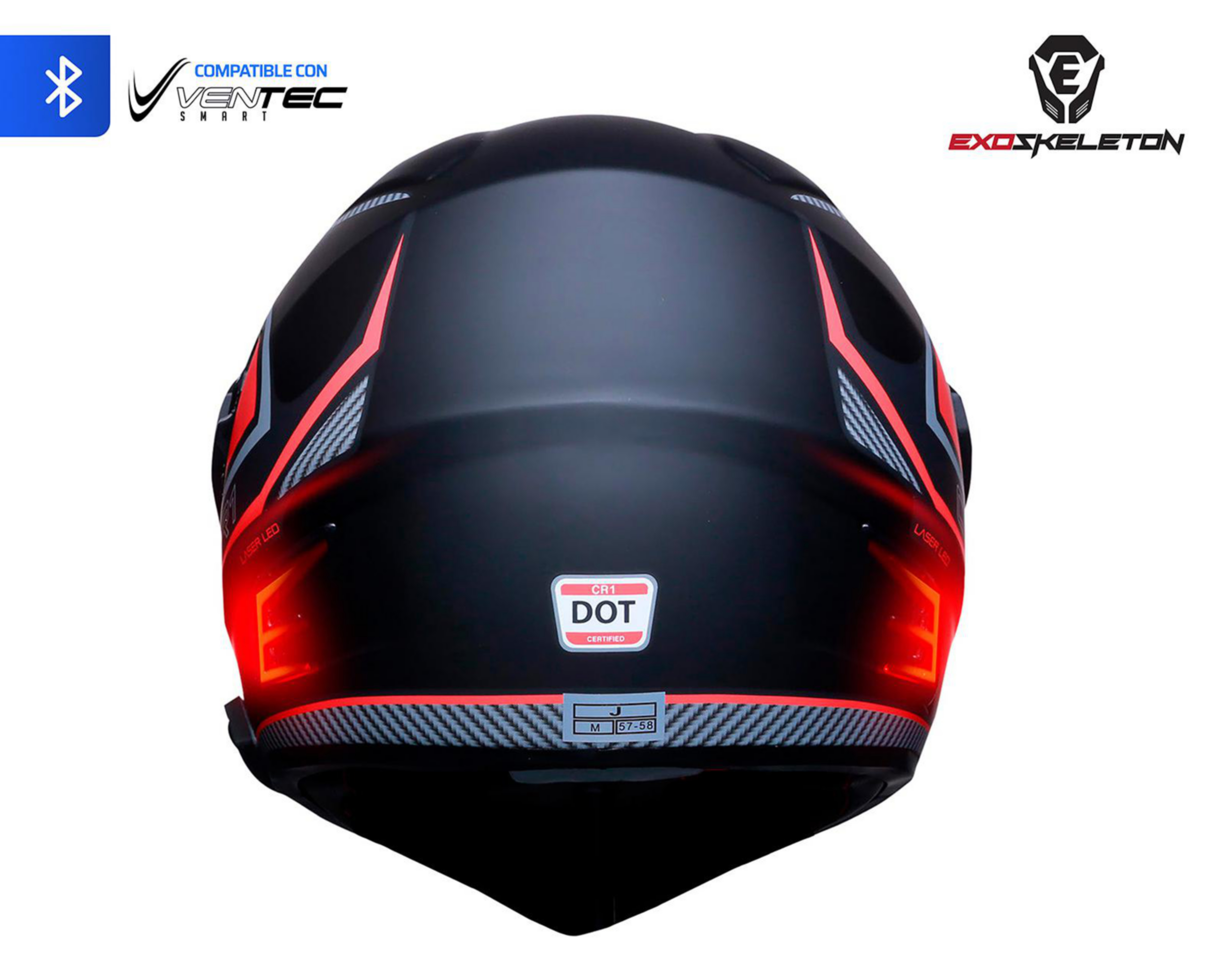 Foto 4 pulgar | Casco para Motociclista Exoskeleton Grande con Bluetooth Negro