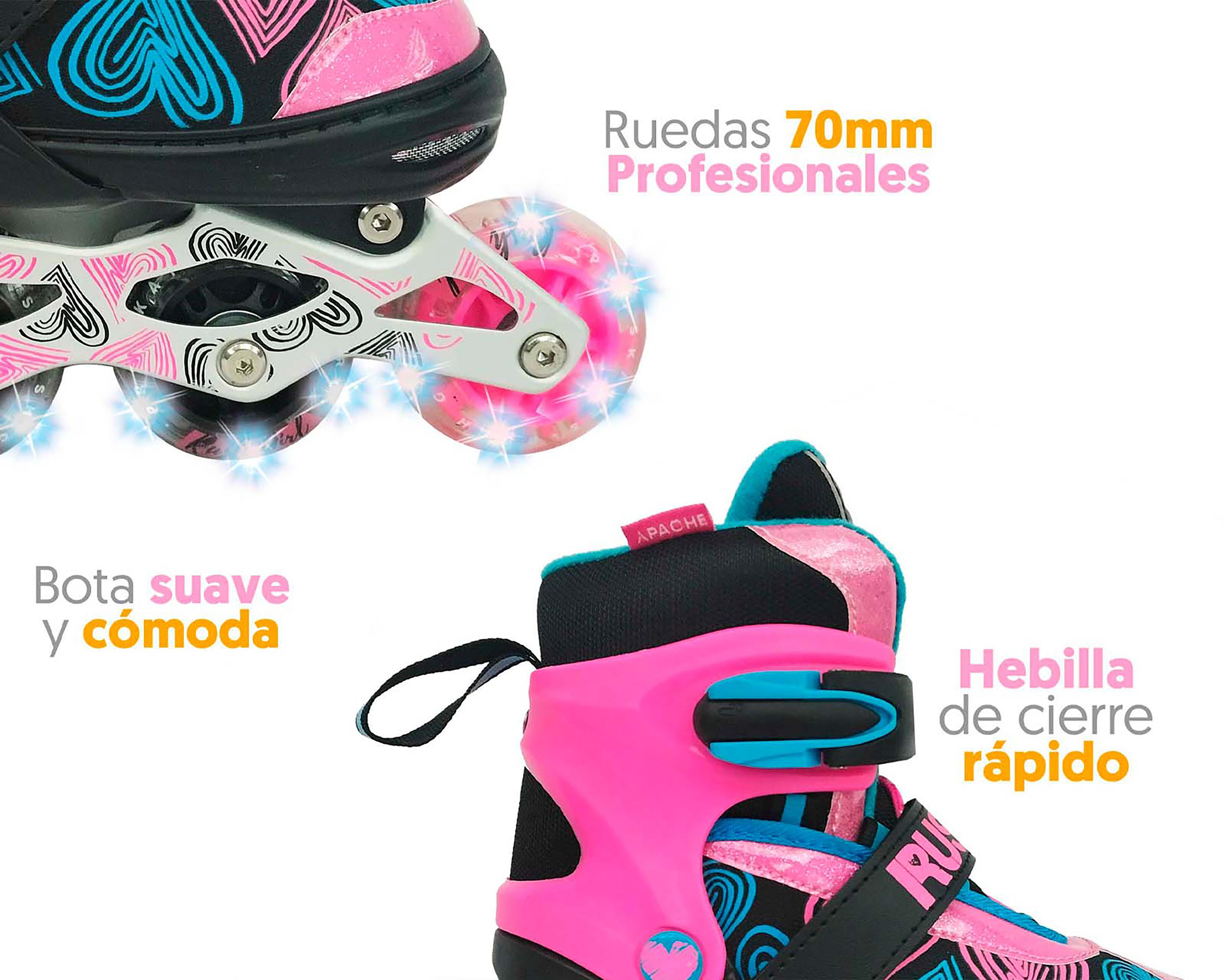 Foto 6 pulgar | Patines Apache Led RSH PR-SKFWG-LS Rosa Talla 22-25