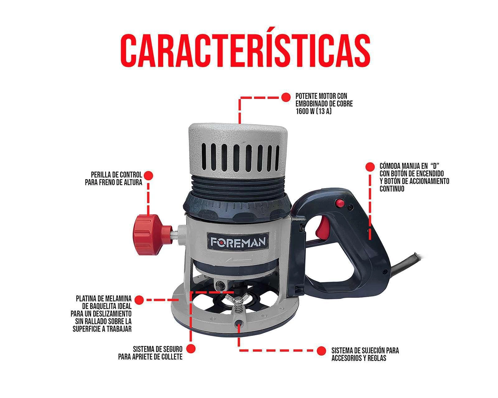 Foto 5 pulgar | Router para Madera Foreman FO3601 1600 W