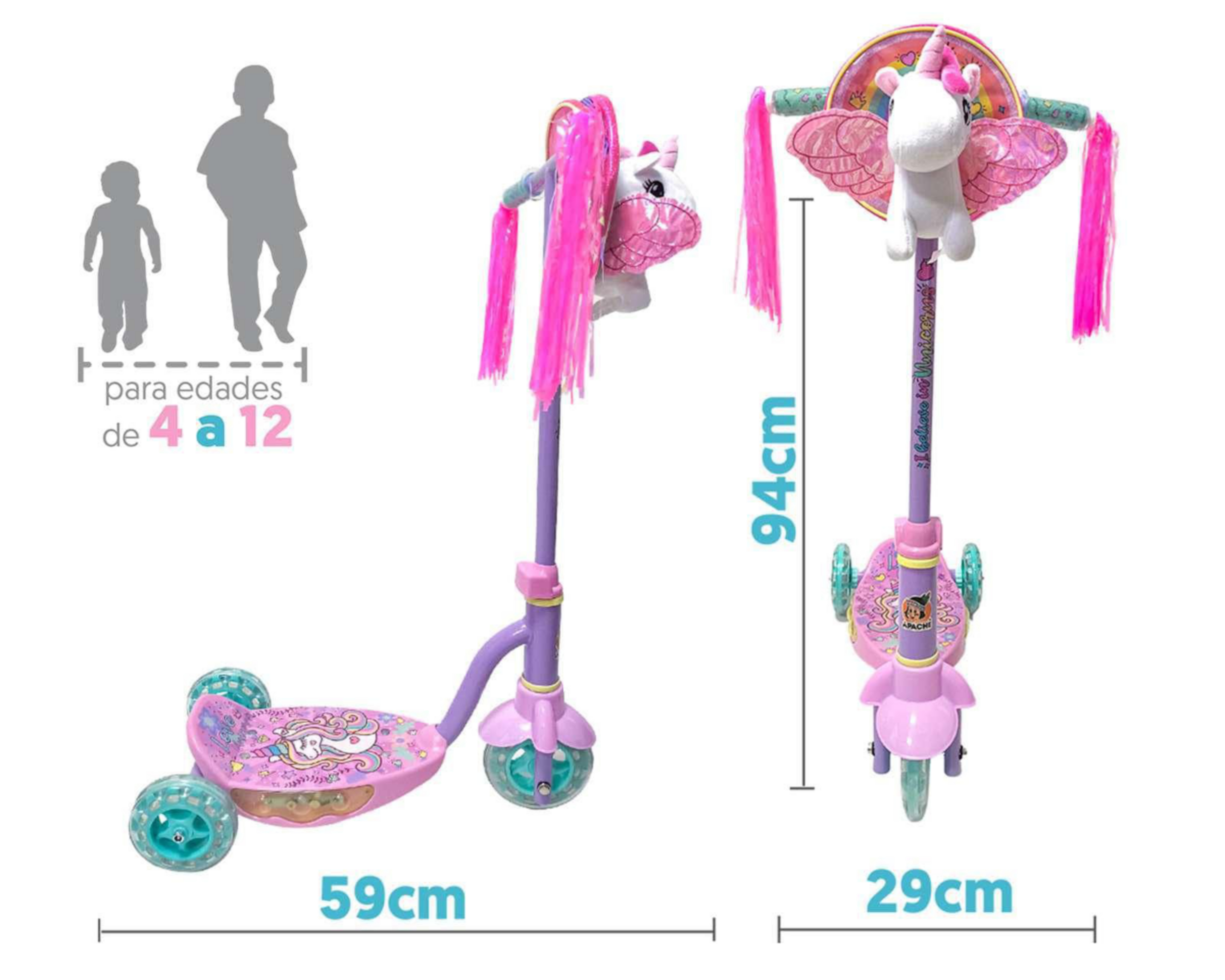 Foto 4 pulgar | Scooter Flying Wheel Rush Girl Unicorn con Luces