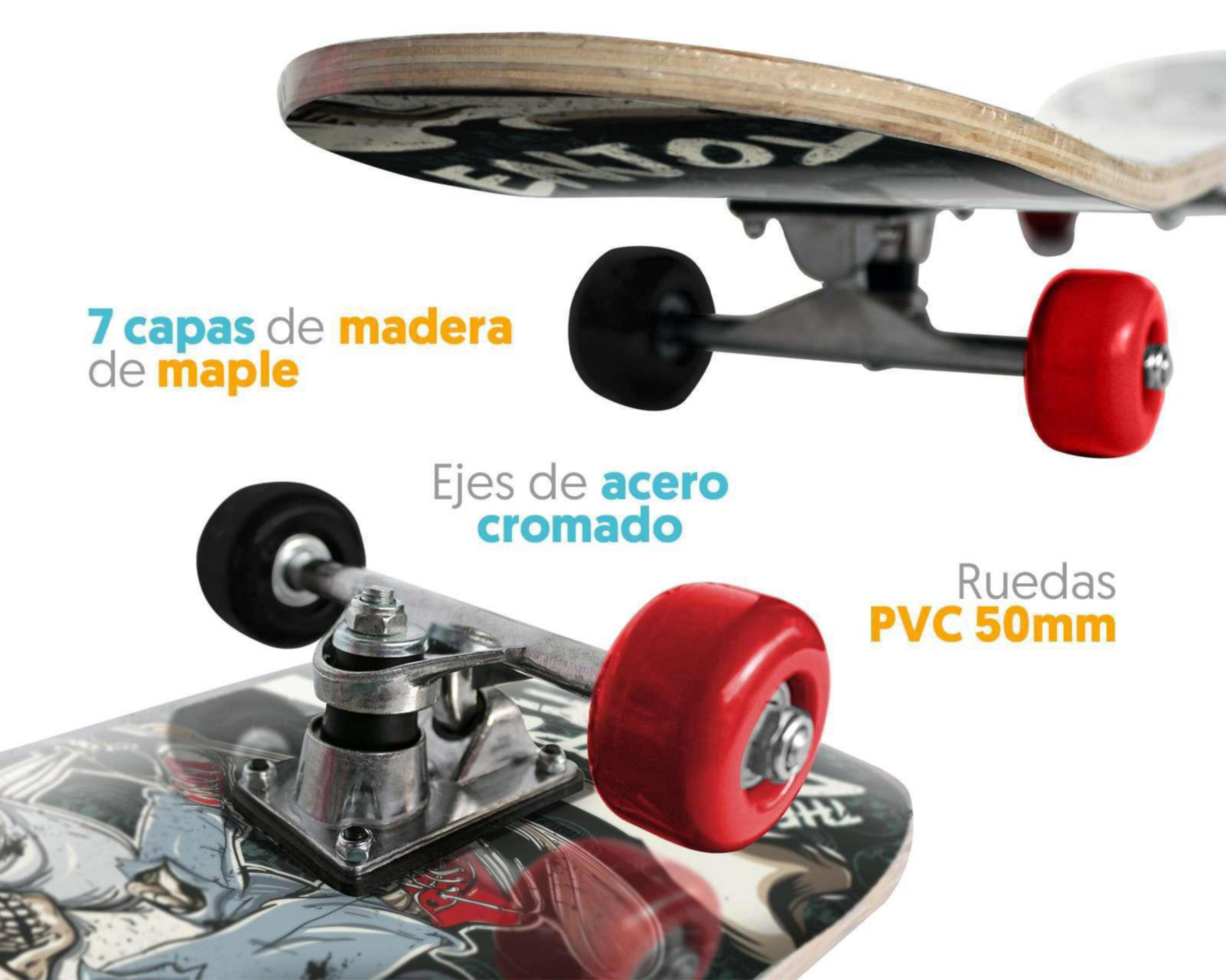 Foto 4 pulgar | Patineta Flying Wheel Calavera SBFW31 con Antiderrapante