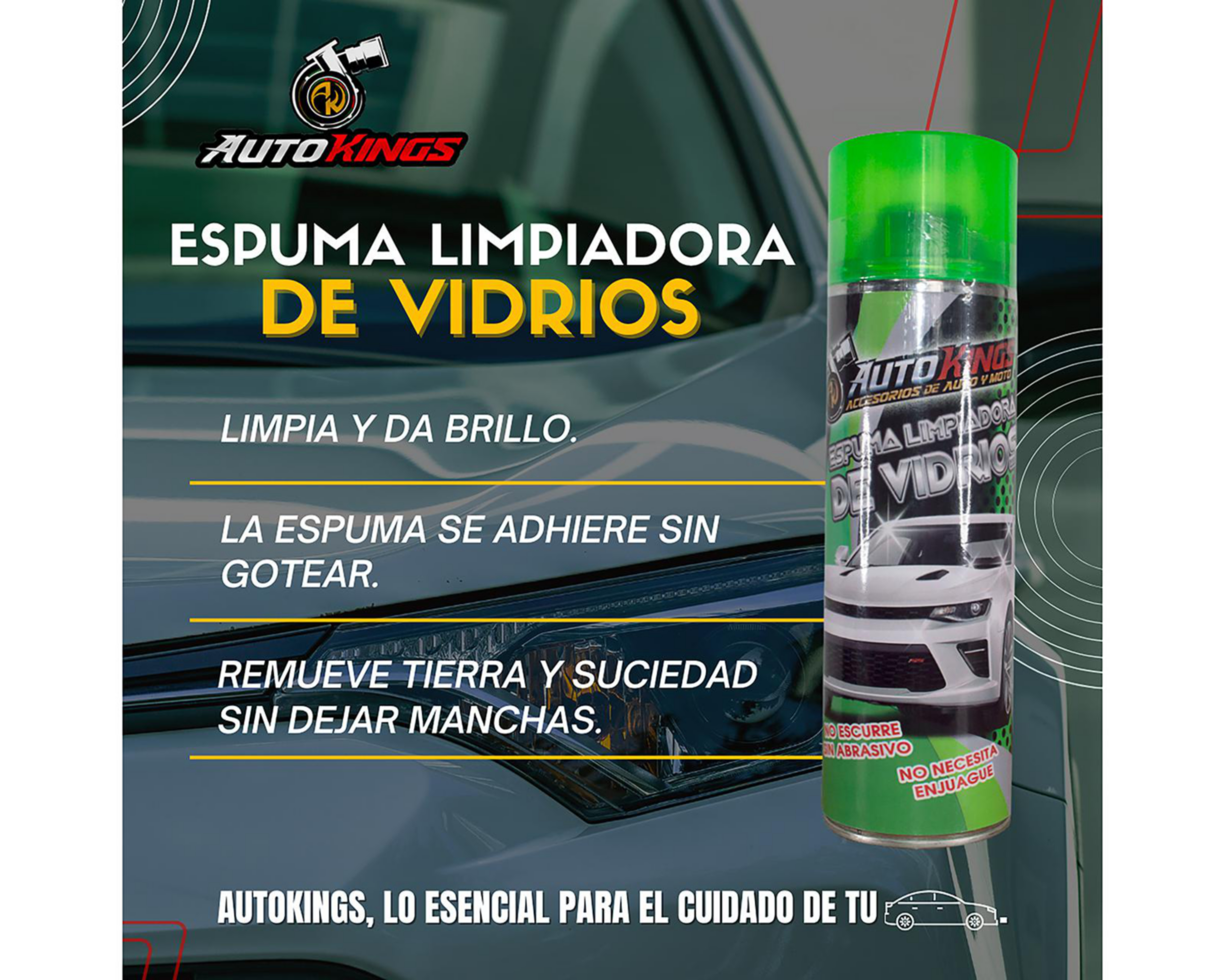 Foto 2 pulgar | Espuma Limpiadora de Vidrios Autokings 530 ml