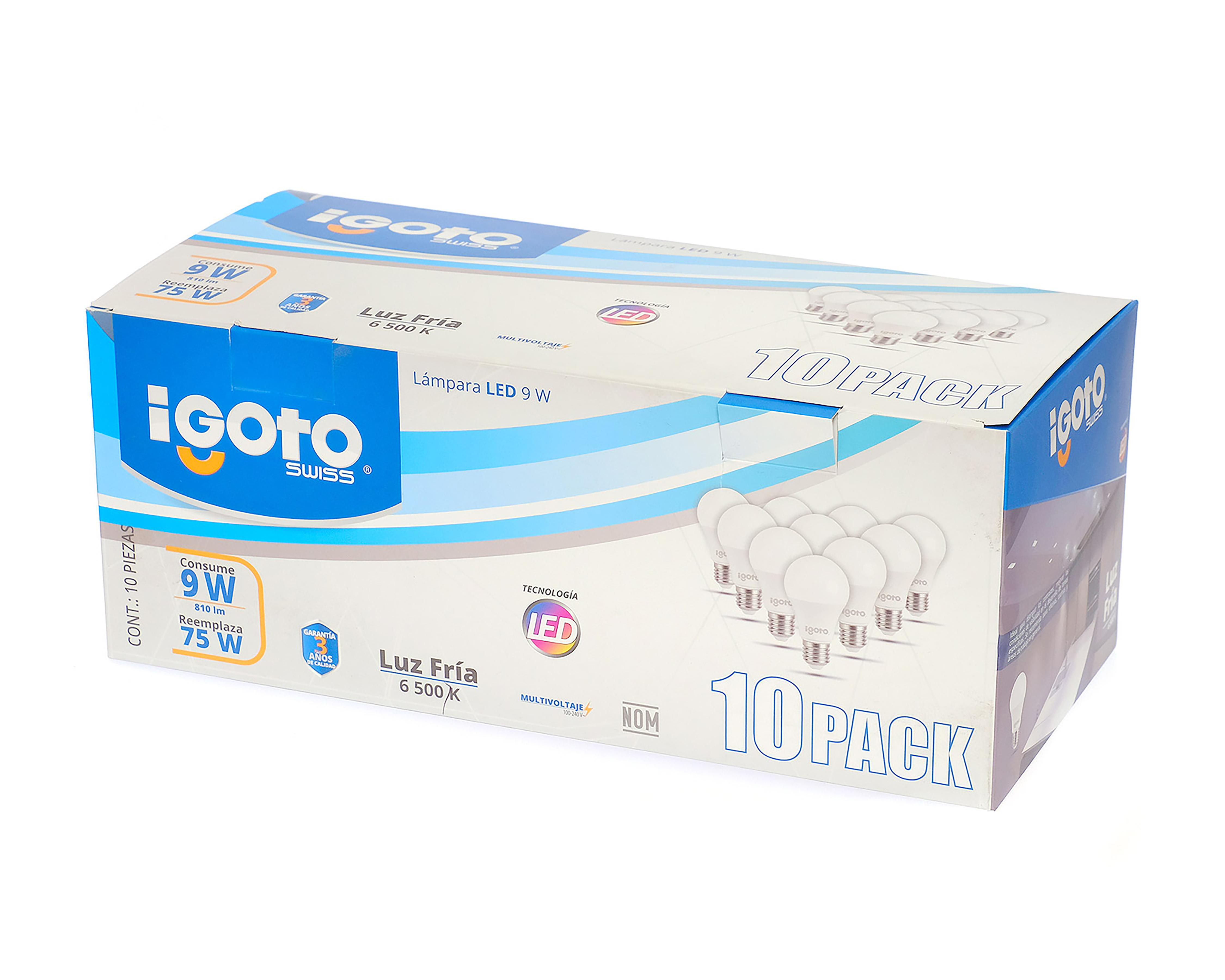 Foco Led Igoto Bulbo 9 W Luz Fría 10 Piezas