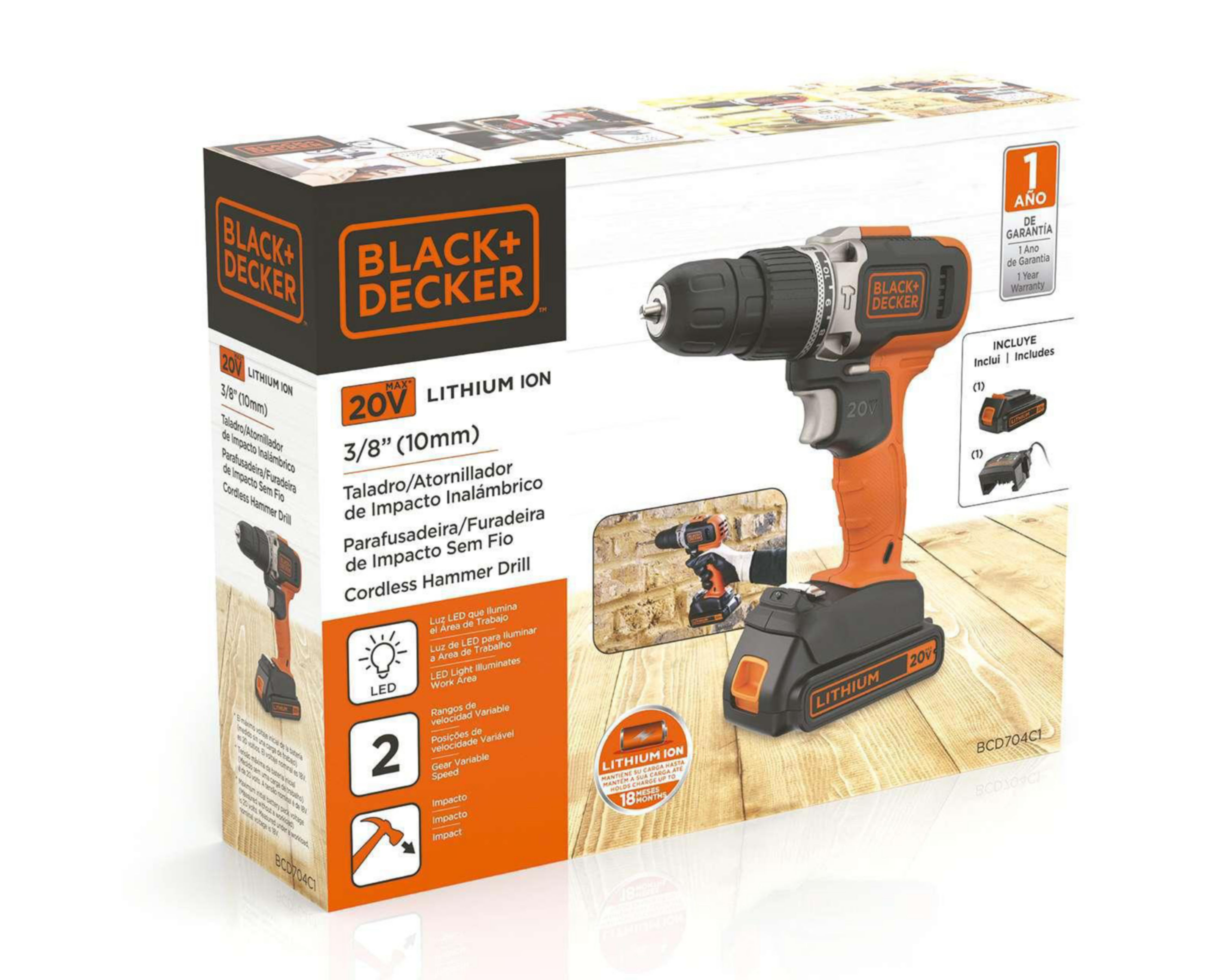 Foto 8 pulgar | Taladro Rotomartillo Black+Decker BCD704C1-B3