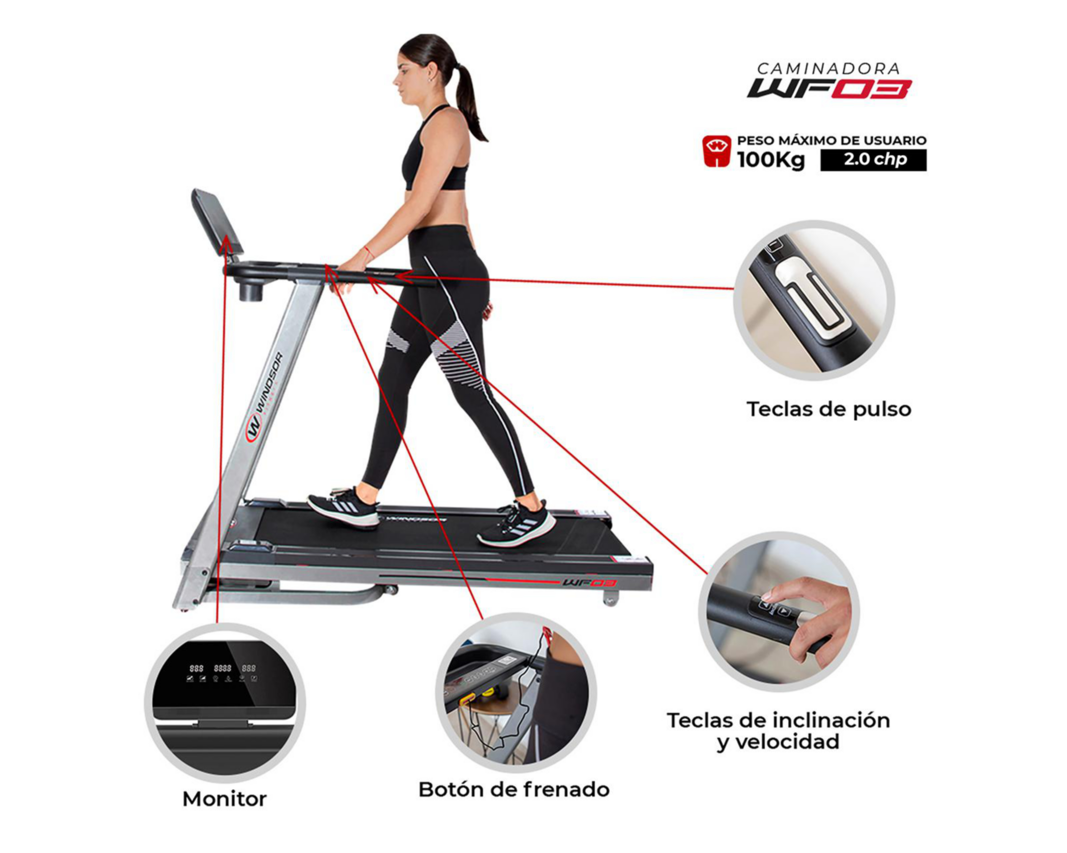 Foto 4 pulgar | Caminadora Windsor Fitness con Ruedas FIOMHCA001