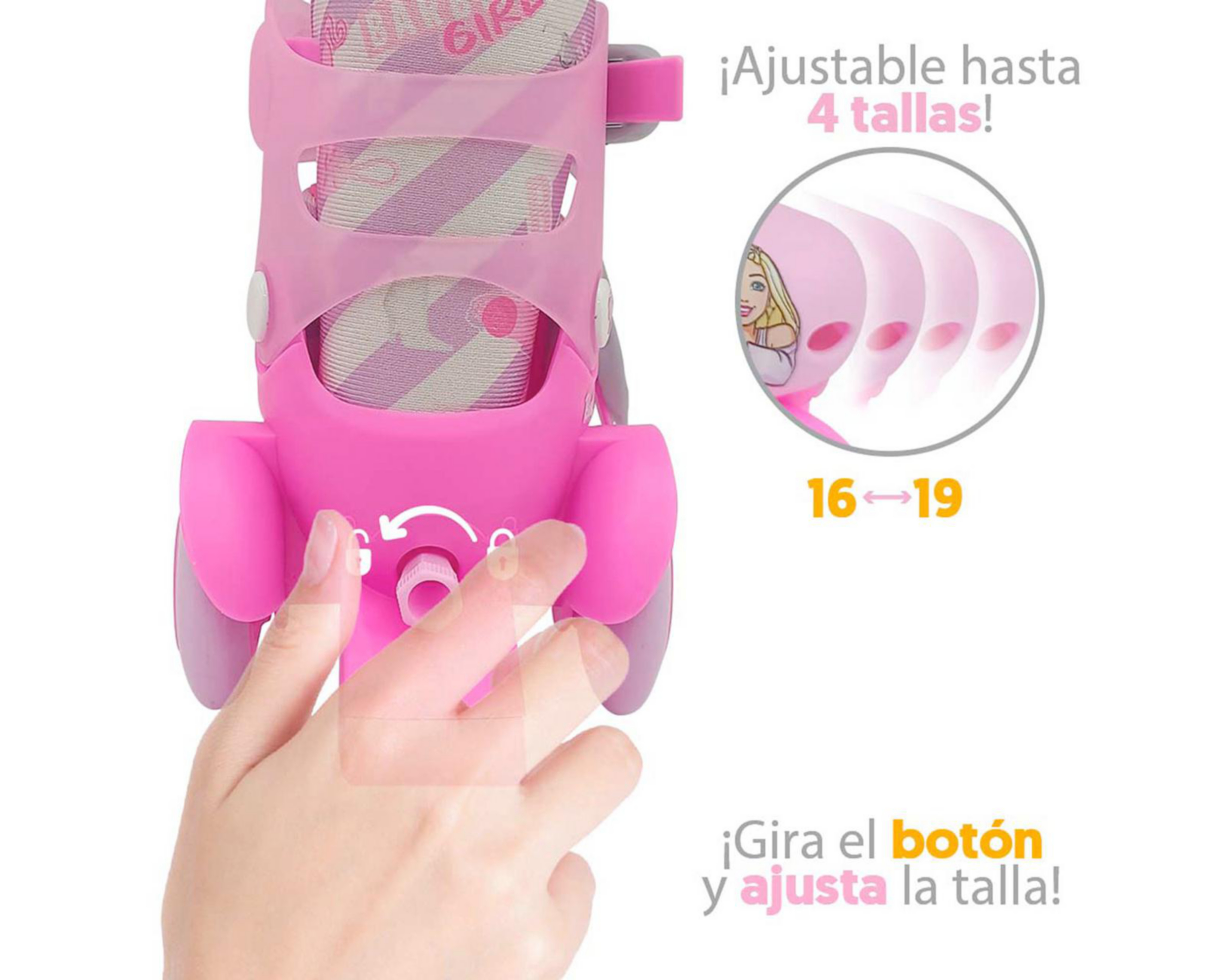 Foto 5 pulgar | Patines para Niña de 4 Ruedas Apache Barbie Ajustable