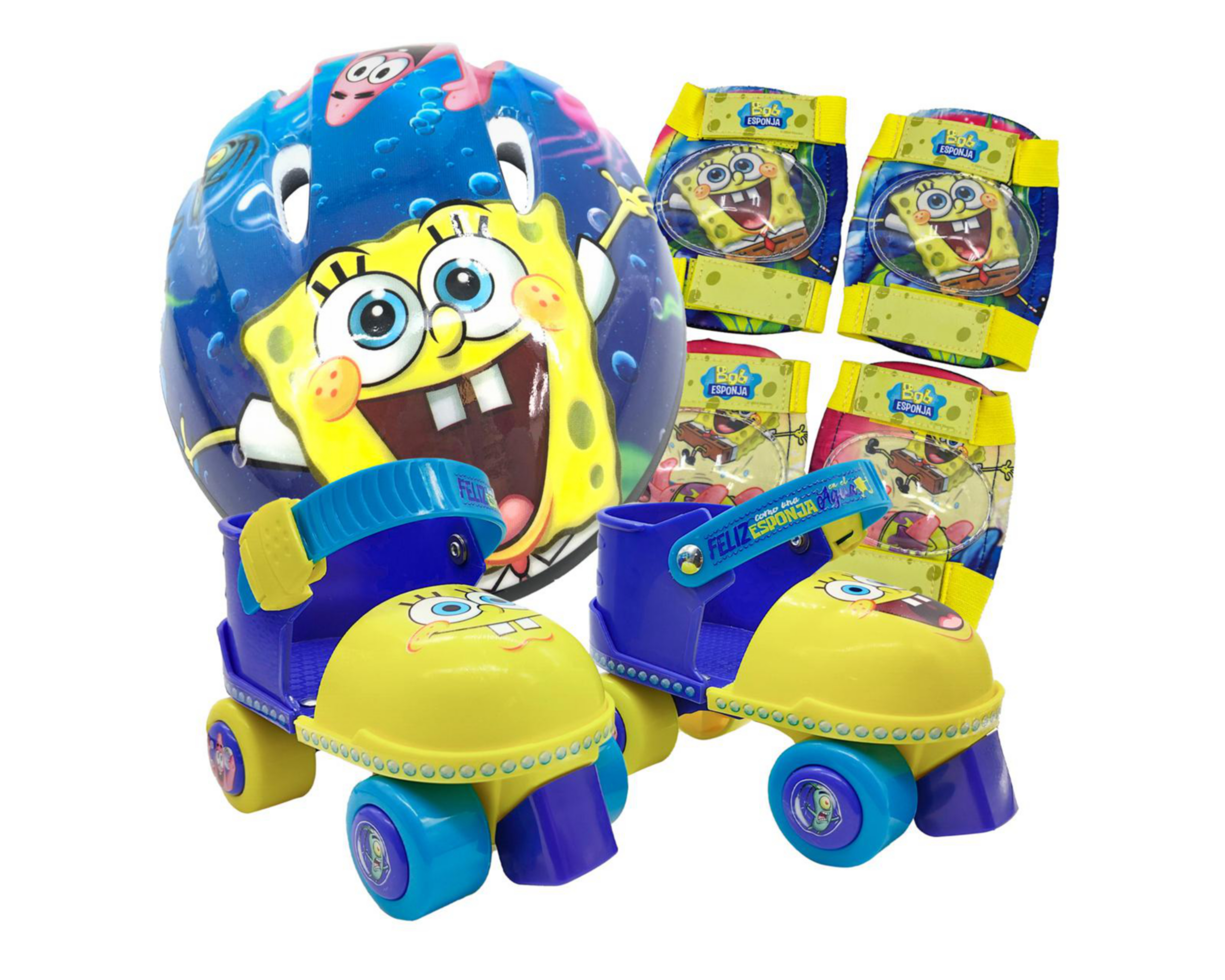 Patines para Niño de 4 Ruedas Apache Bob Esponja Ajustables + Accesorios $649