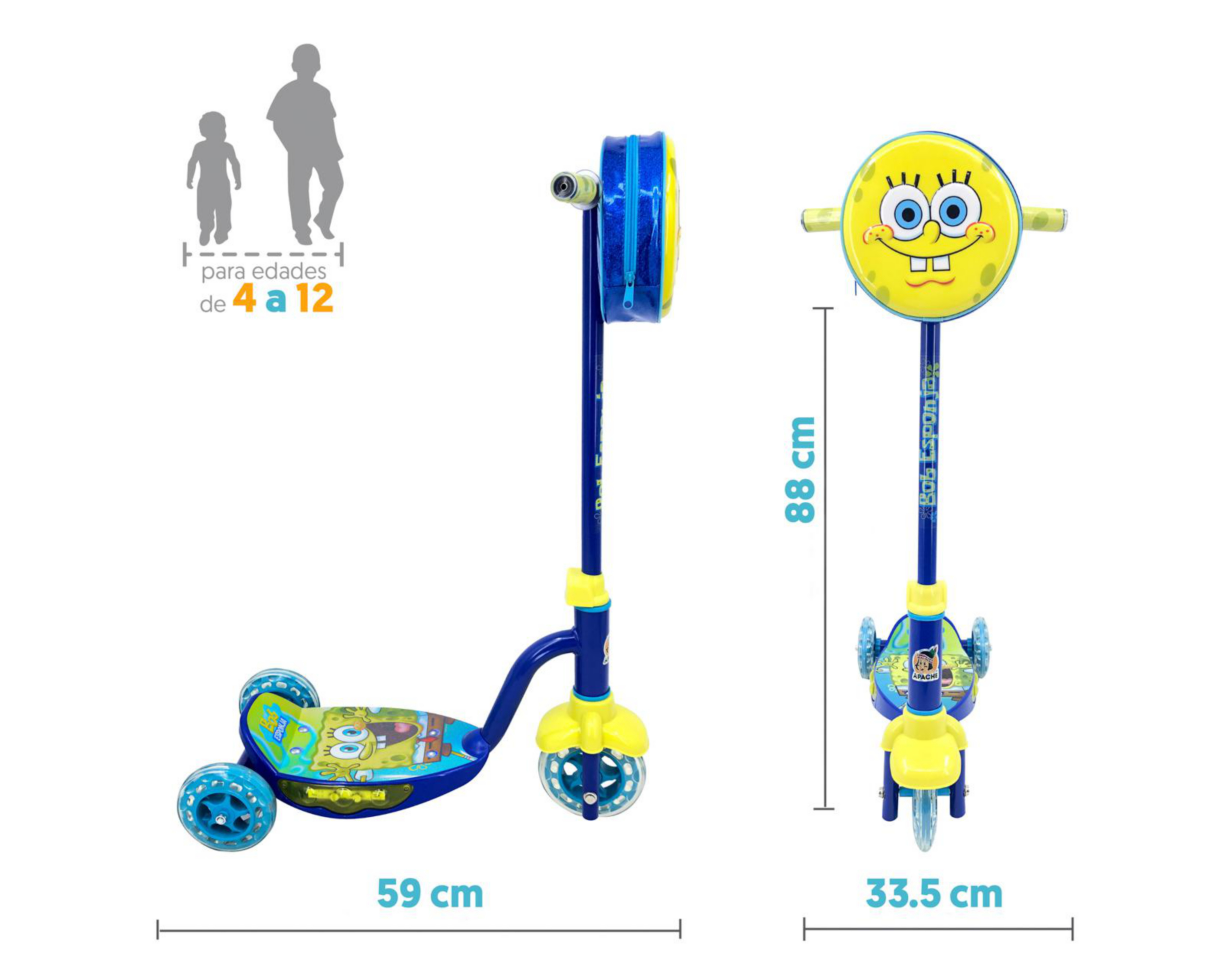 Foto 4 pulgar | Scooter para Niño Apache Bob Esponja con Luces