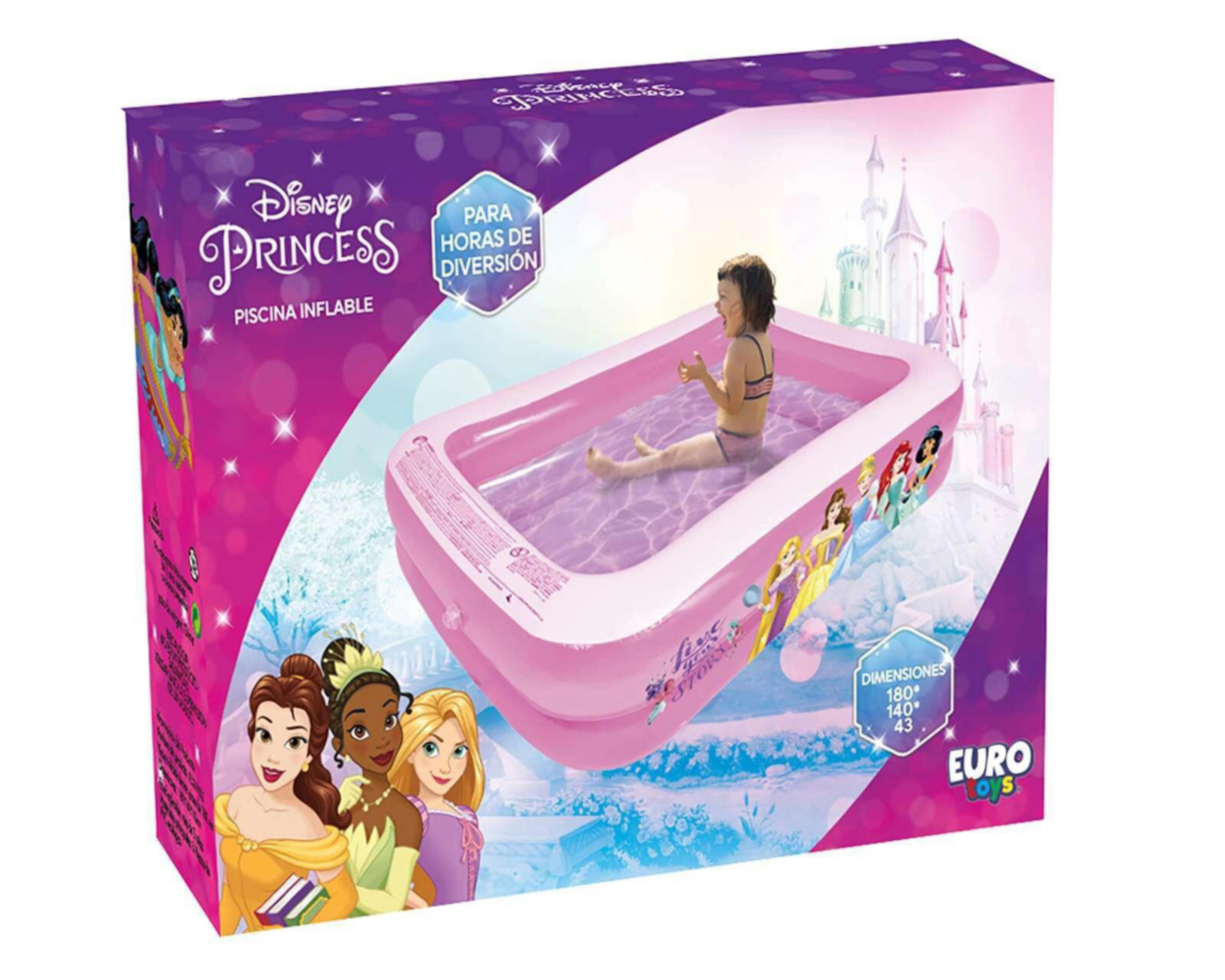 Foto 3 pulgar | Alberca Infantil Rectangular Eurotoys Princesas Disney 400 L 180 x 140 x 43 cm