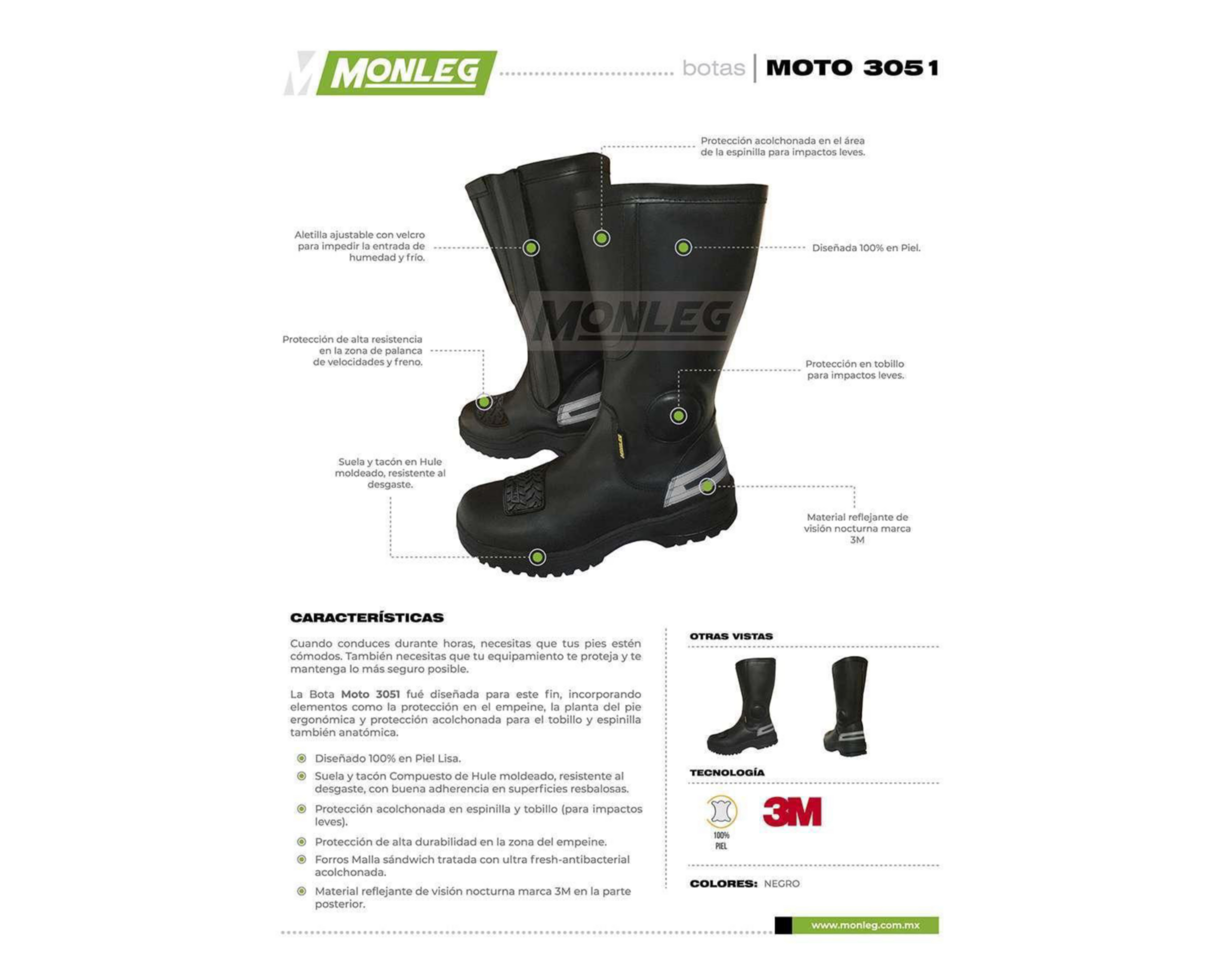 Foto 3 pulgar | Botas de Piel para Motociclista Monleg Talla 8