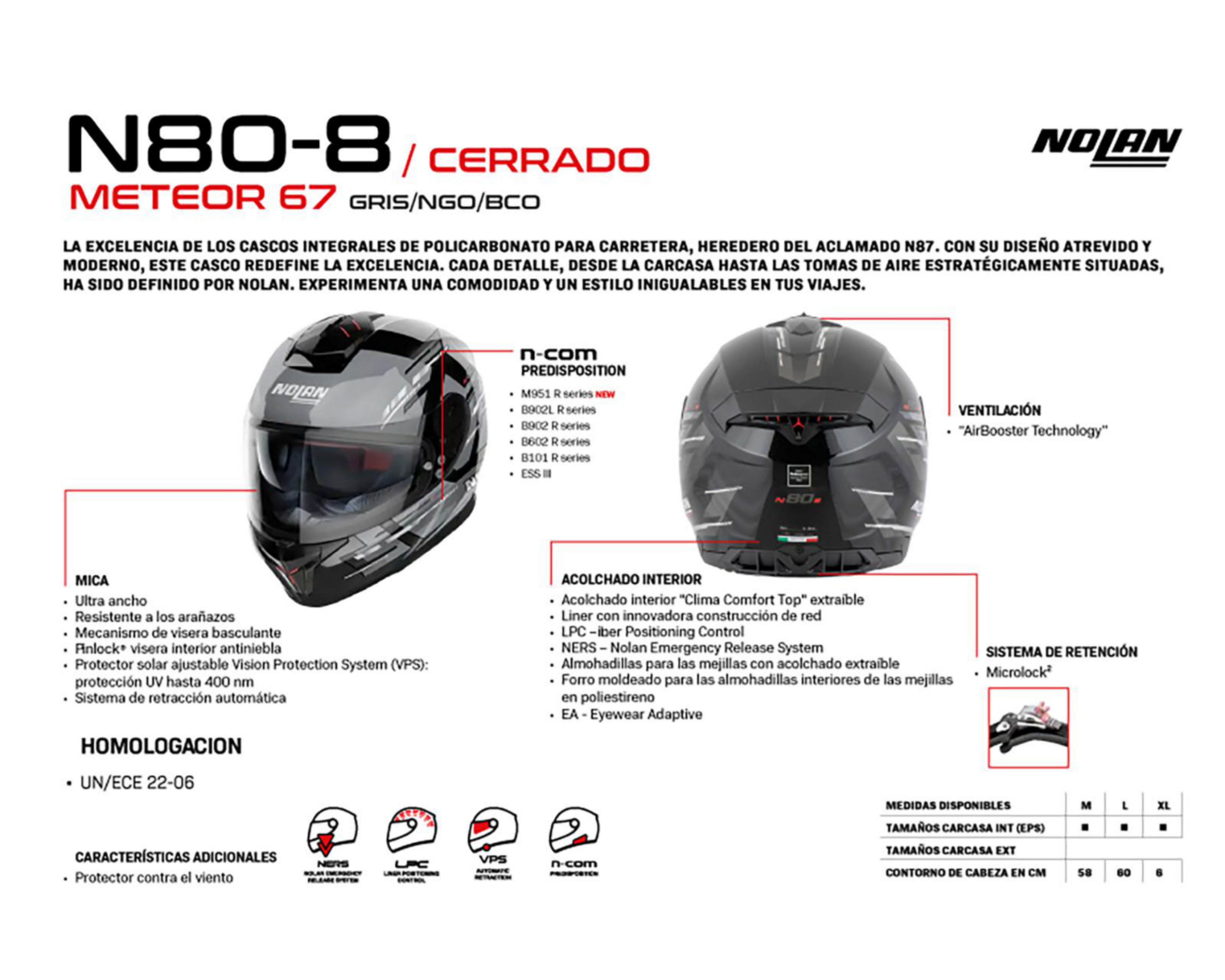 Foto 5 | Casco para Motociclista Nolan Mediano Gris