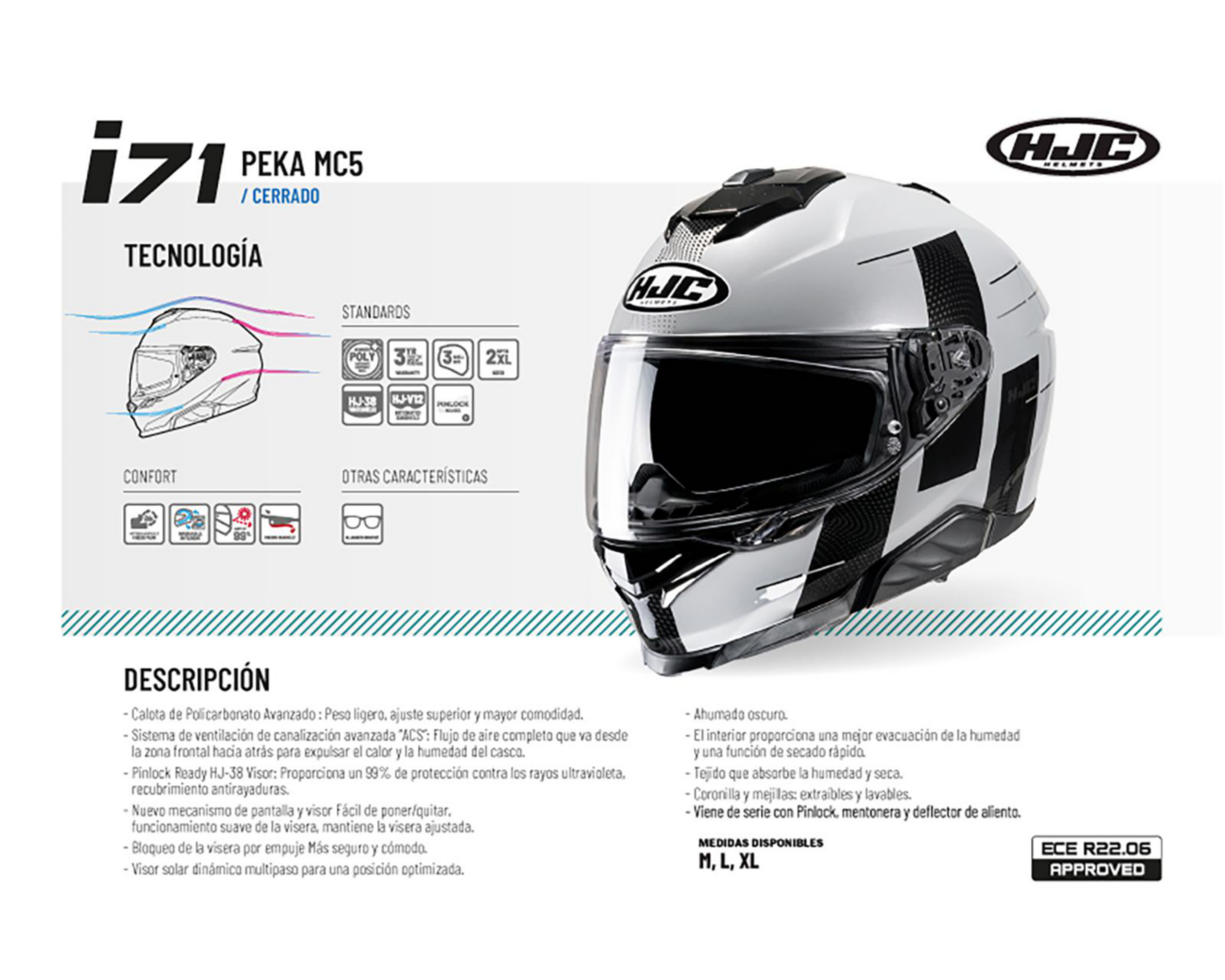 Foto 5 | Casco para Motociclista Hjc Mediano Gris