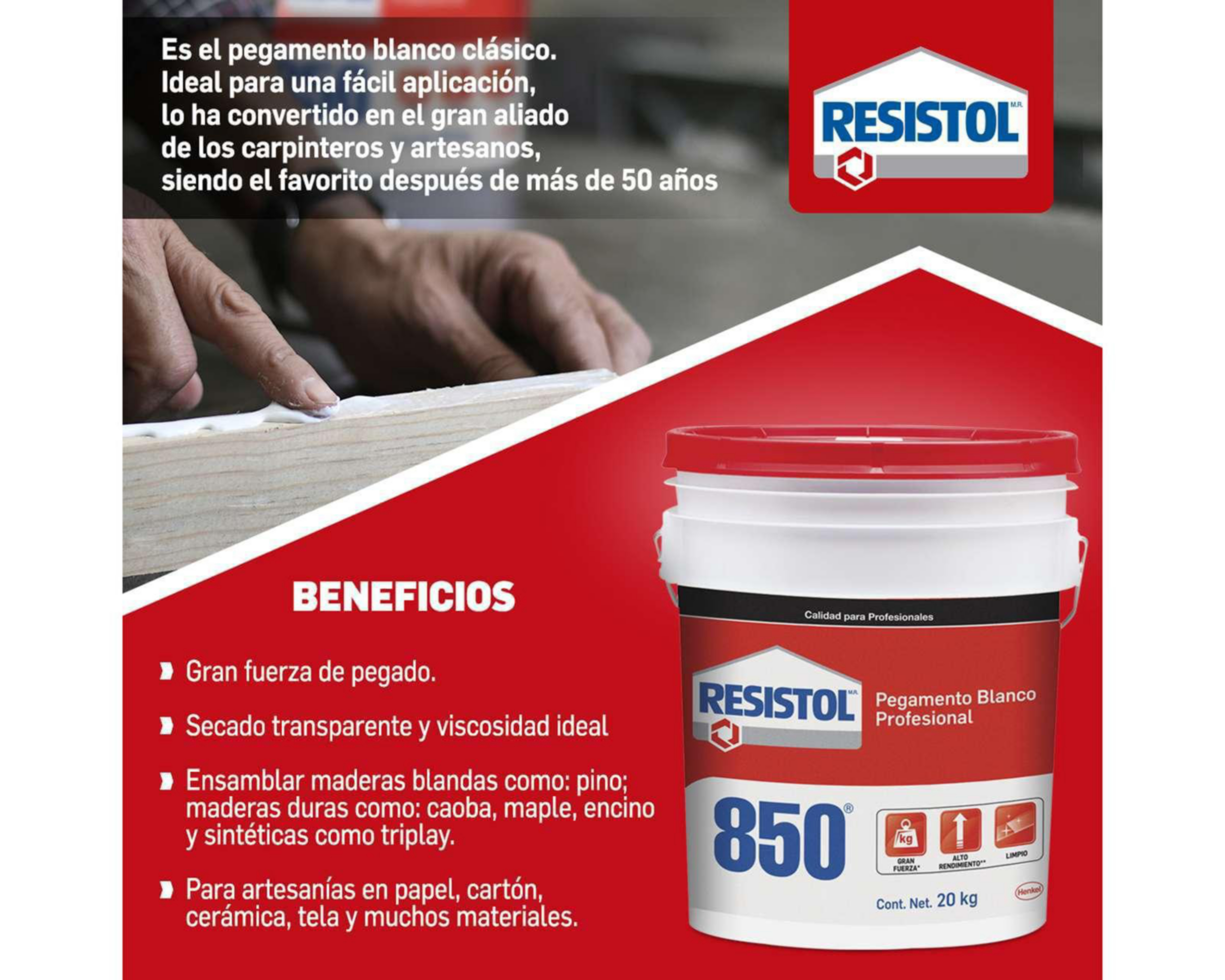 Foto 3 pulgar | Resistol 850 Pegamento Profesional Blanco 20 kg