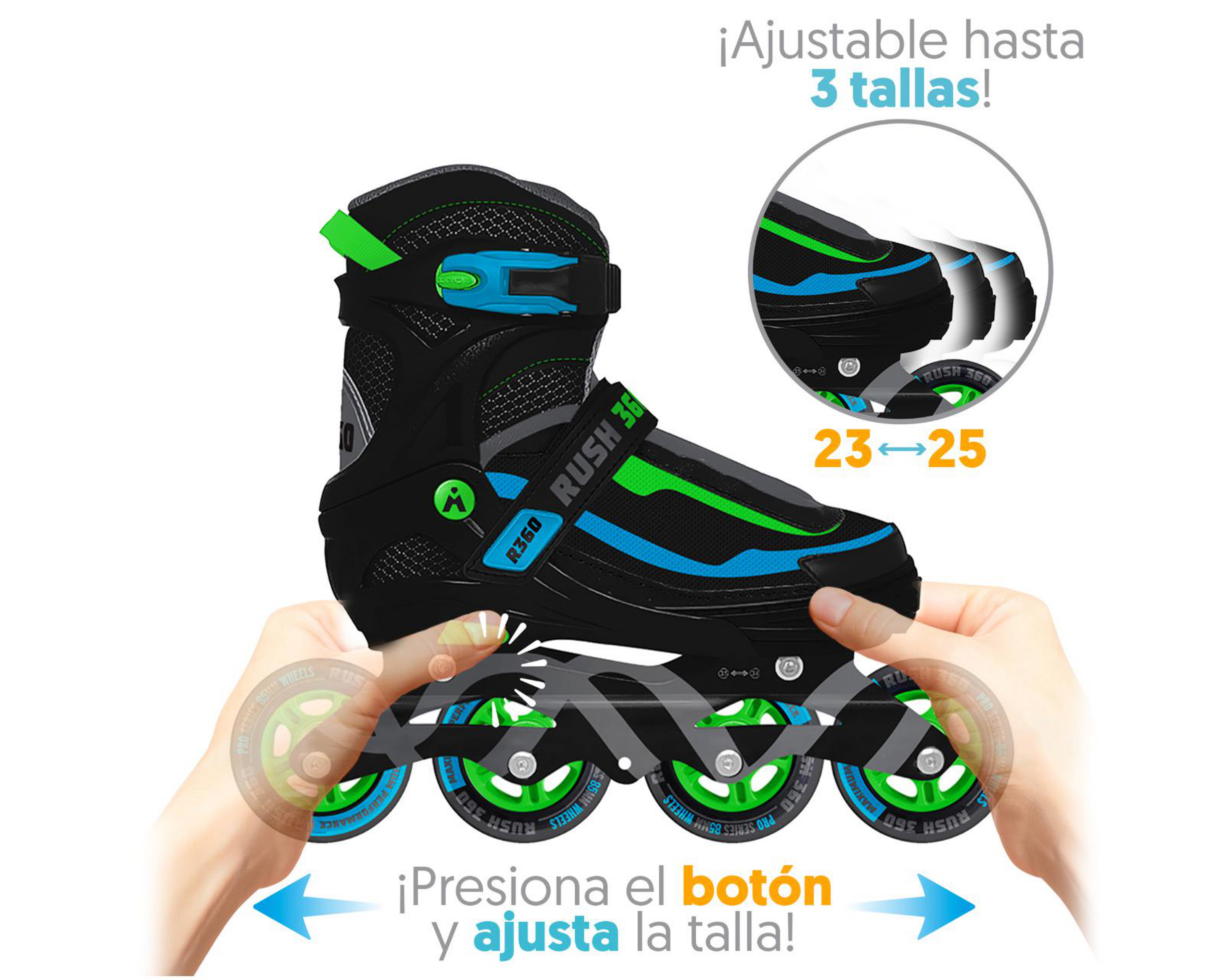Foto 4 pulgar | Patines de 4 Ruedas Apache Rush 360 Ajustables