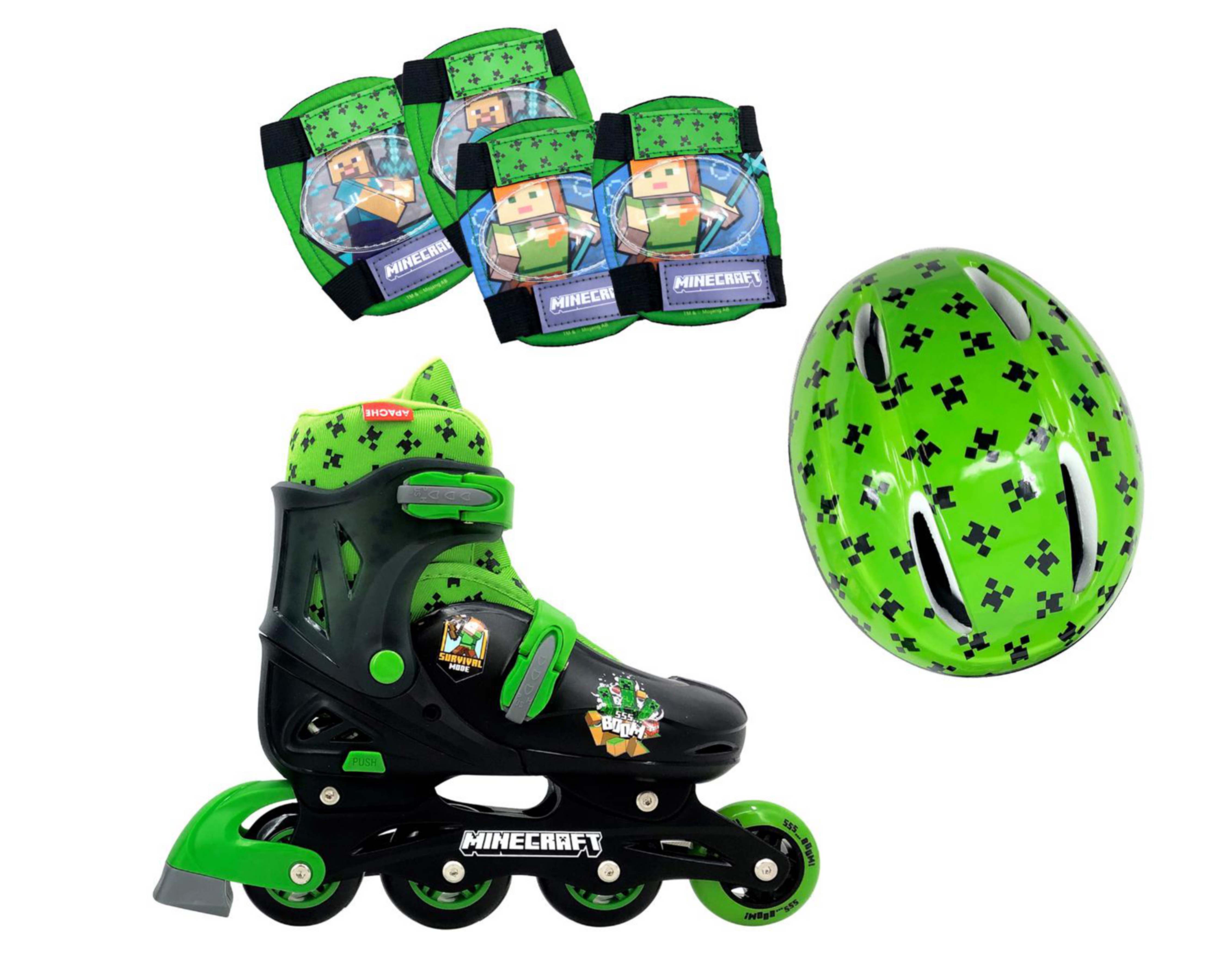 Foto 3 pulgar | Patines para Niño de 4 Ruedas Apache Minecraft Ajustables
