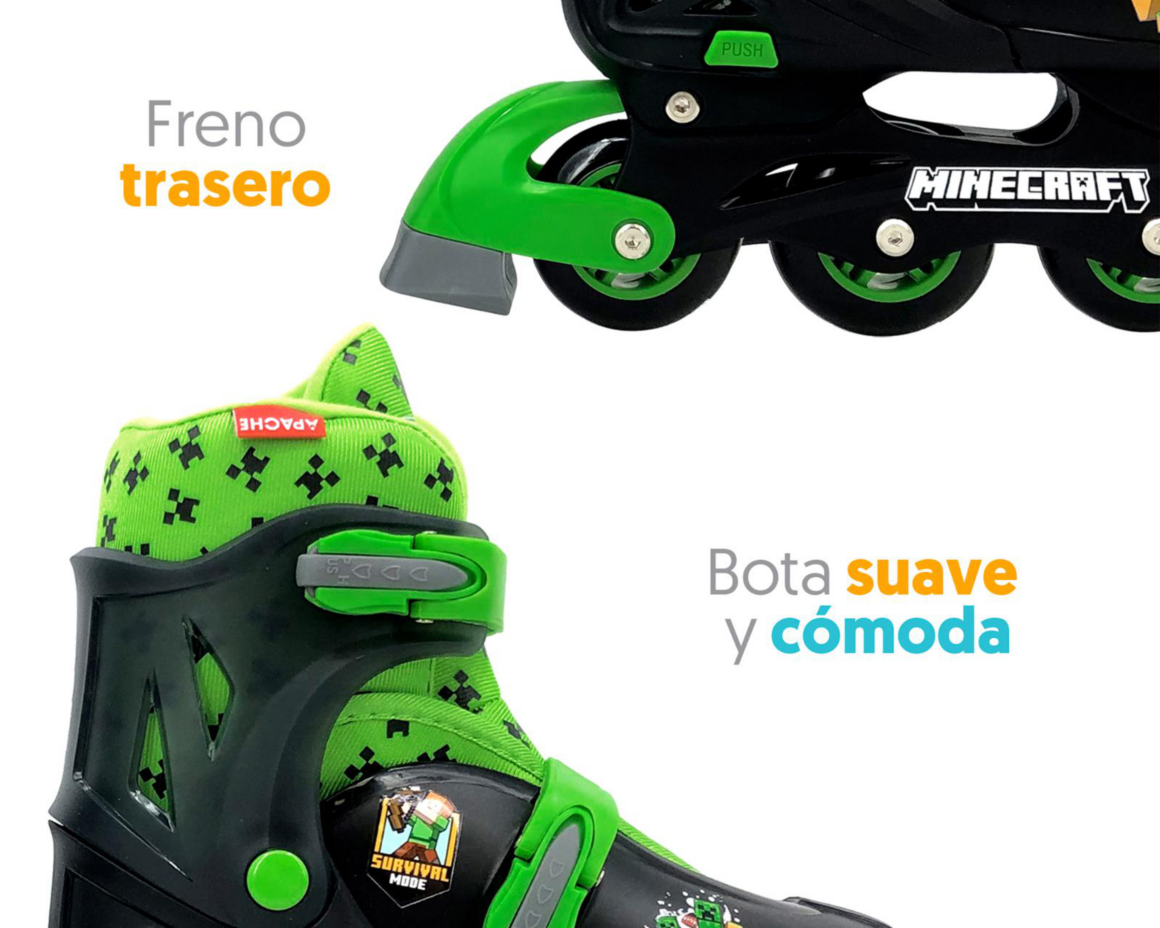 Foto 6 pulgar | Patines para Niño de 4 Ruedas Apache Minecraft Ajustables