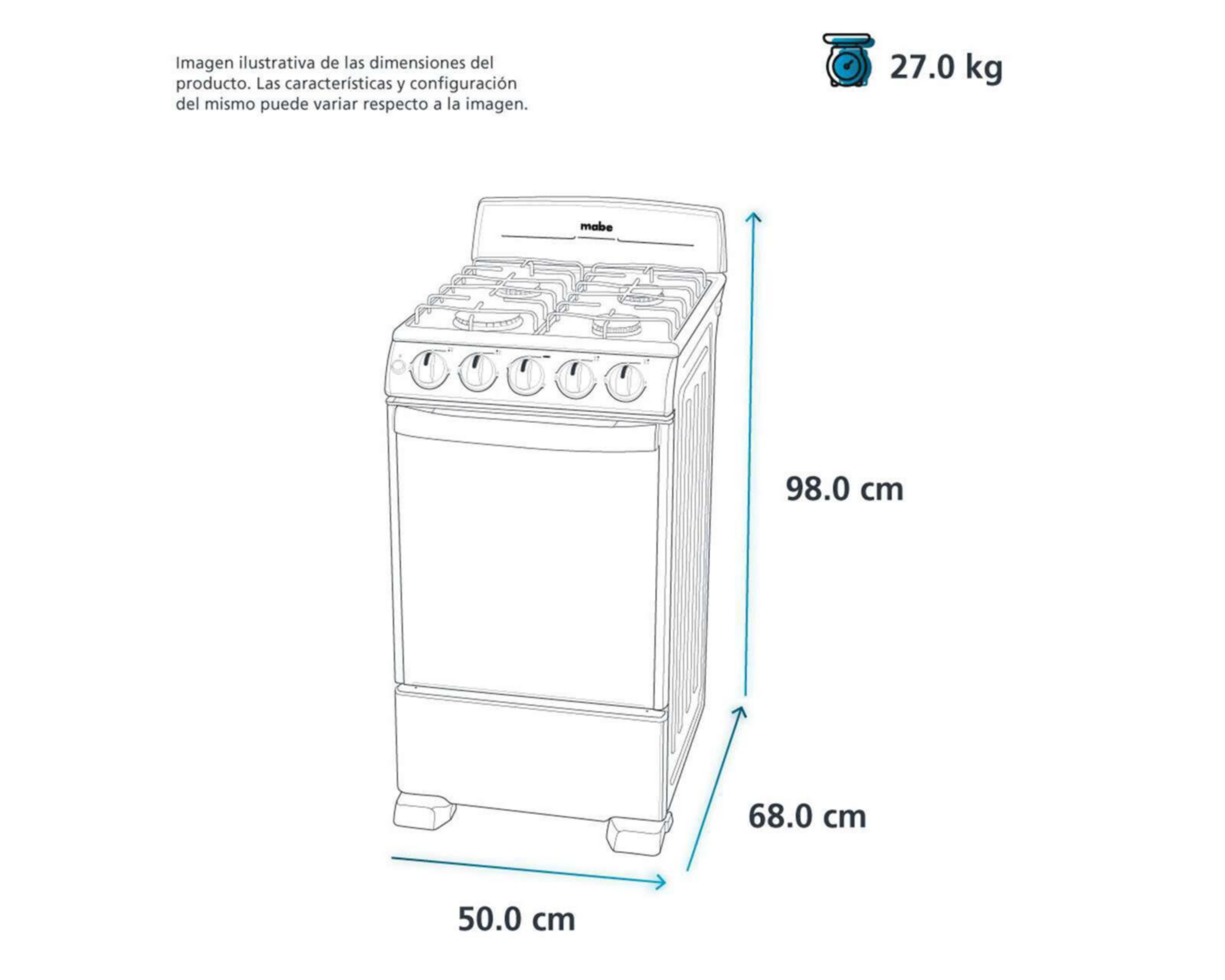 Foto 7 pulgar | Estufa Mabe de Piso 20" con 4 Quemadores de Gas EM5032BAPS0