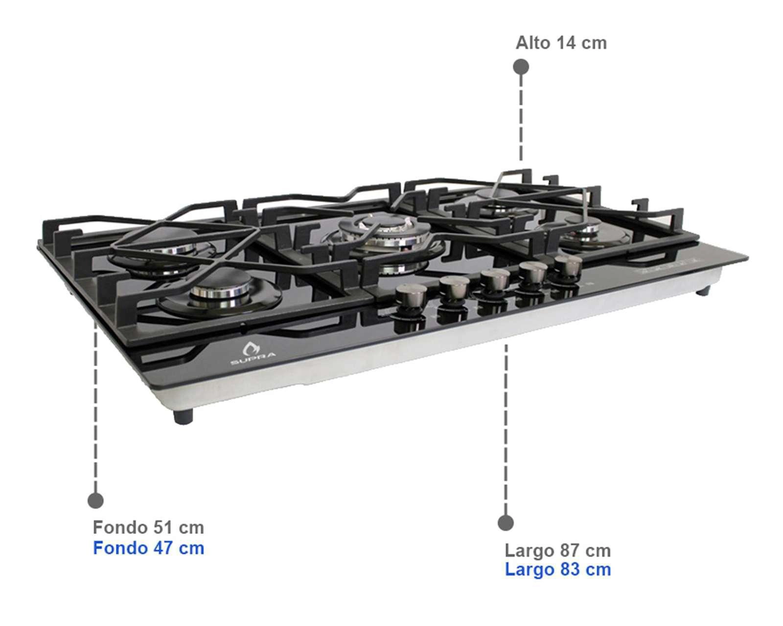 Foto 5 pulgar | Parrilla Empotrable Supra 87 cm de Gas 5Q-TG-87 Negra