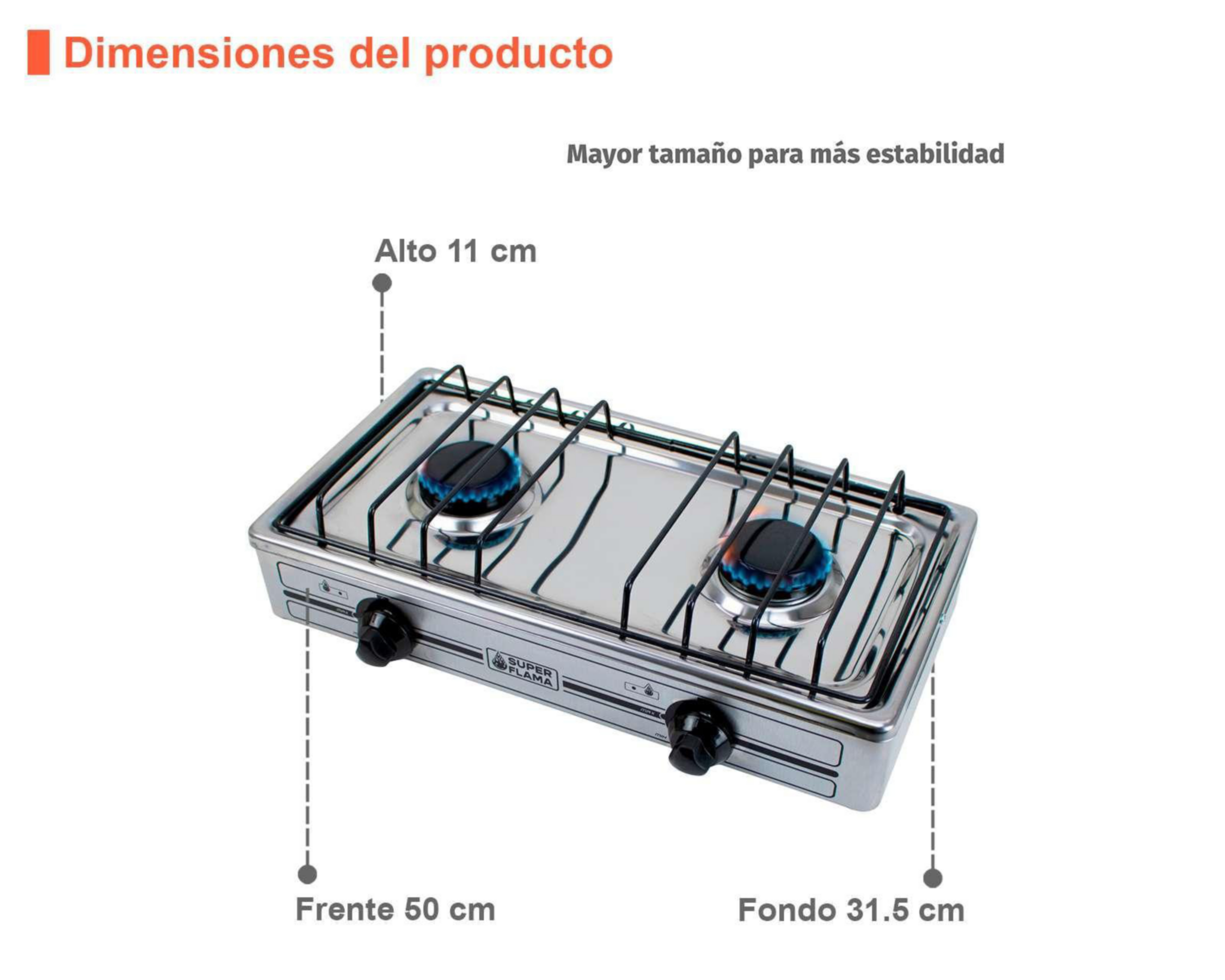 Foto 8 | Estufa de Mesa Super Flama 2 Quemadores 2Q-TA Plateada