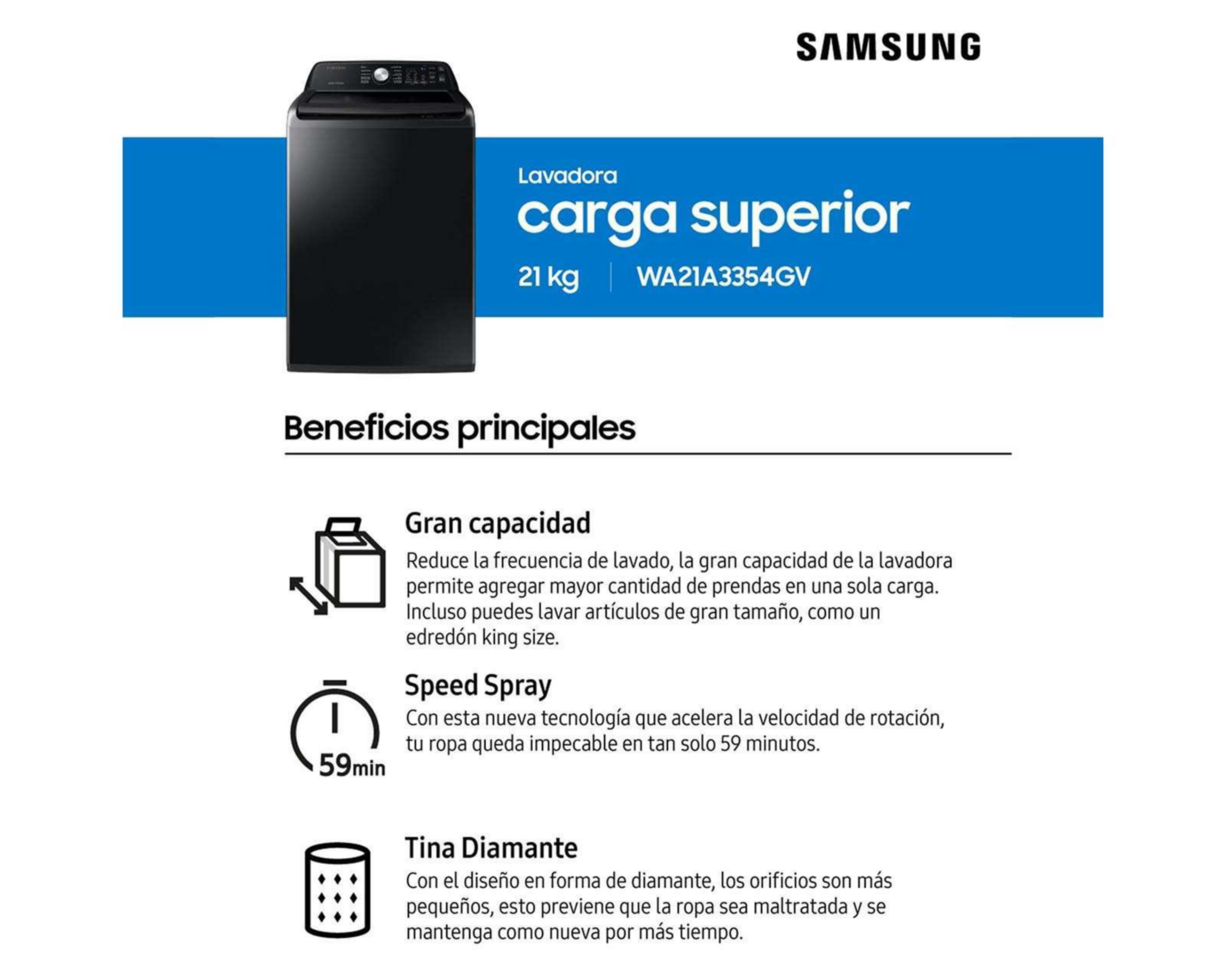Foto 8 pulgar | Lavadora Samsung WA21A3354GV/AX 21 kg Negra