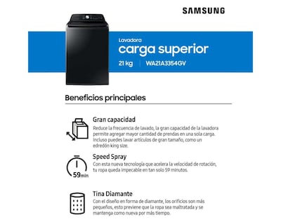 Foto 7 | Lavadora Samsung WA21A3354GV/AX 21 kg Negra