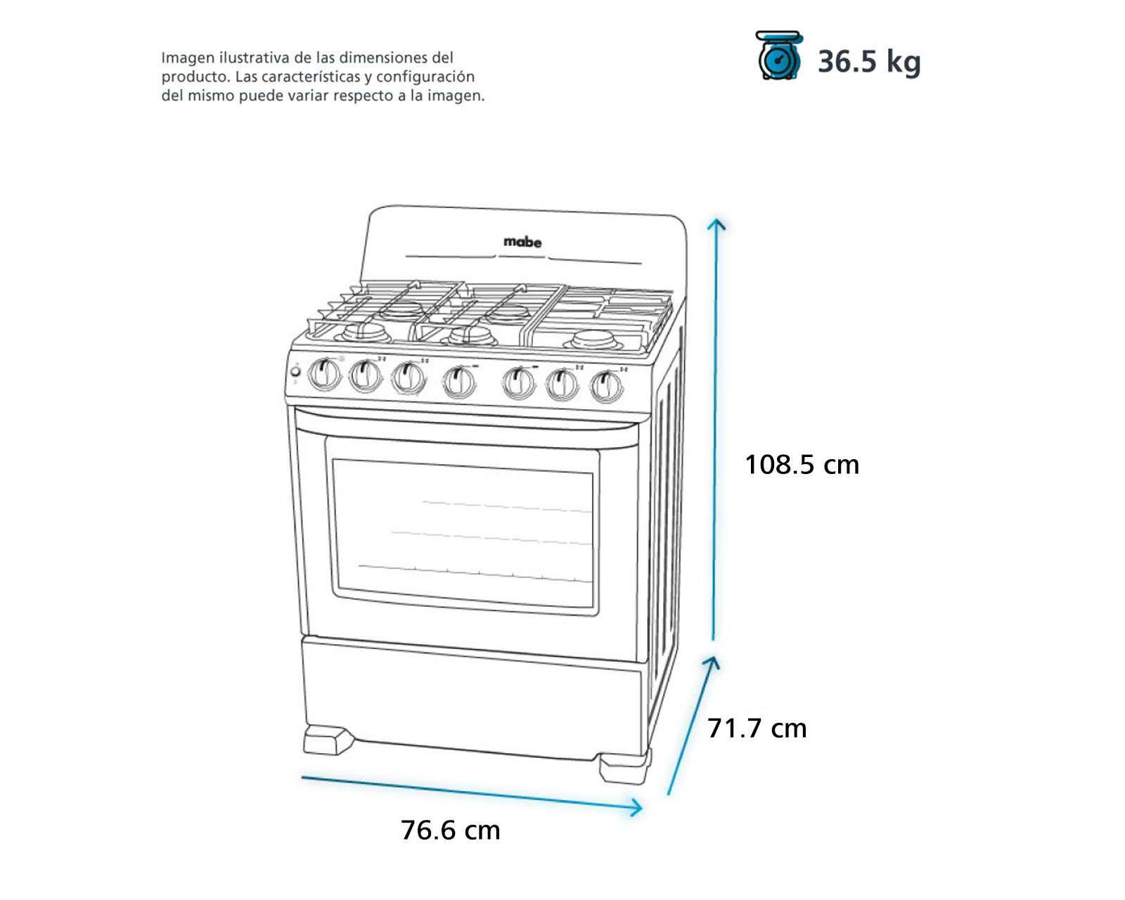 Foto 8 pulgar | Estufa Mabe de Piso 30" con 6 Quemadores de Gas EM7620BAIS1